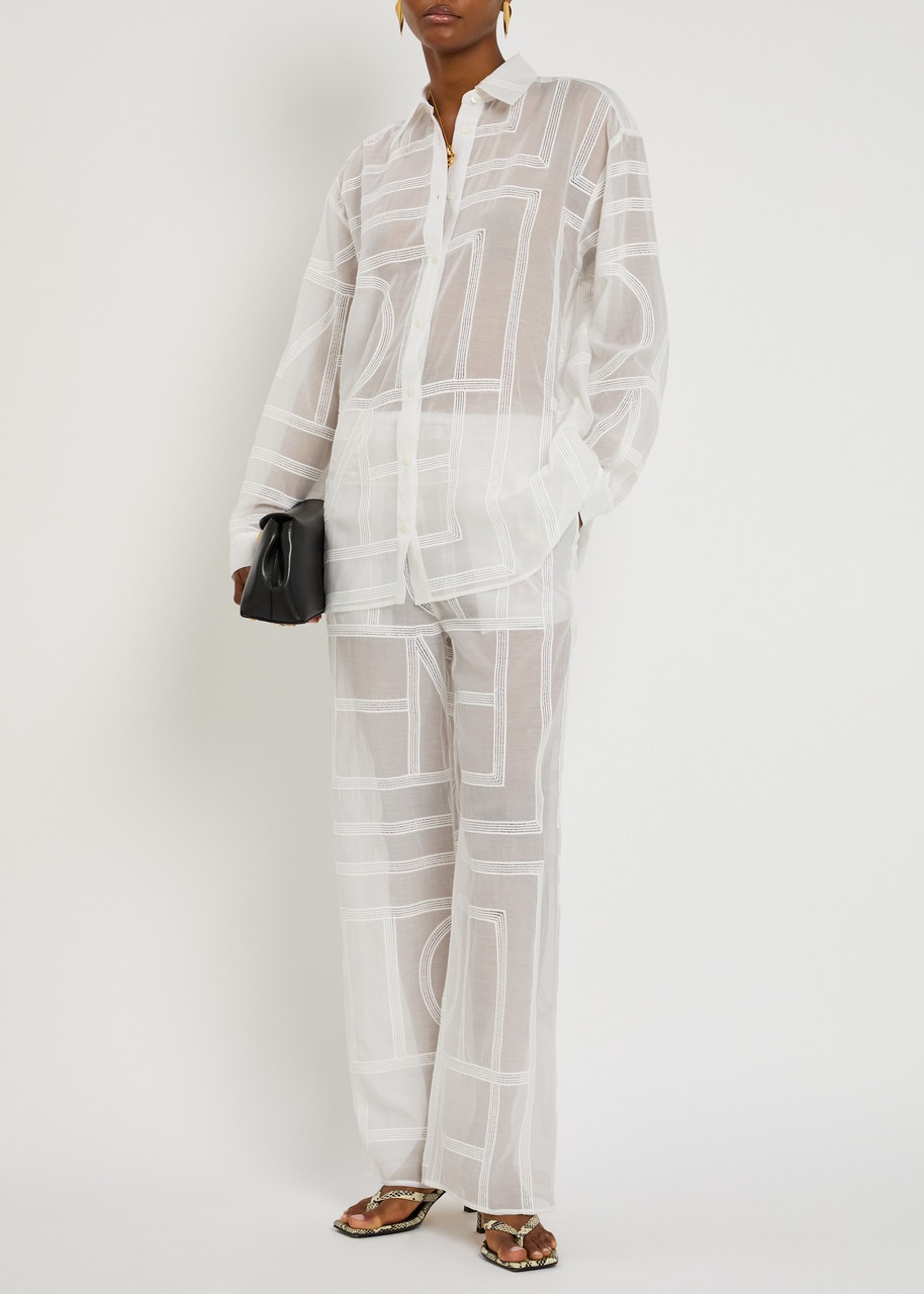 Toteme Logo Semi-sheer Cotton-blend Pyjama Shirt - 4