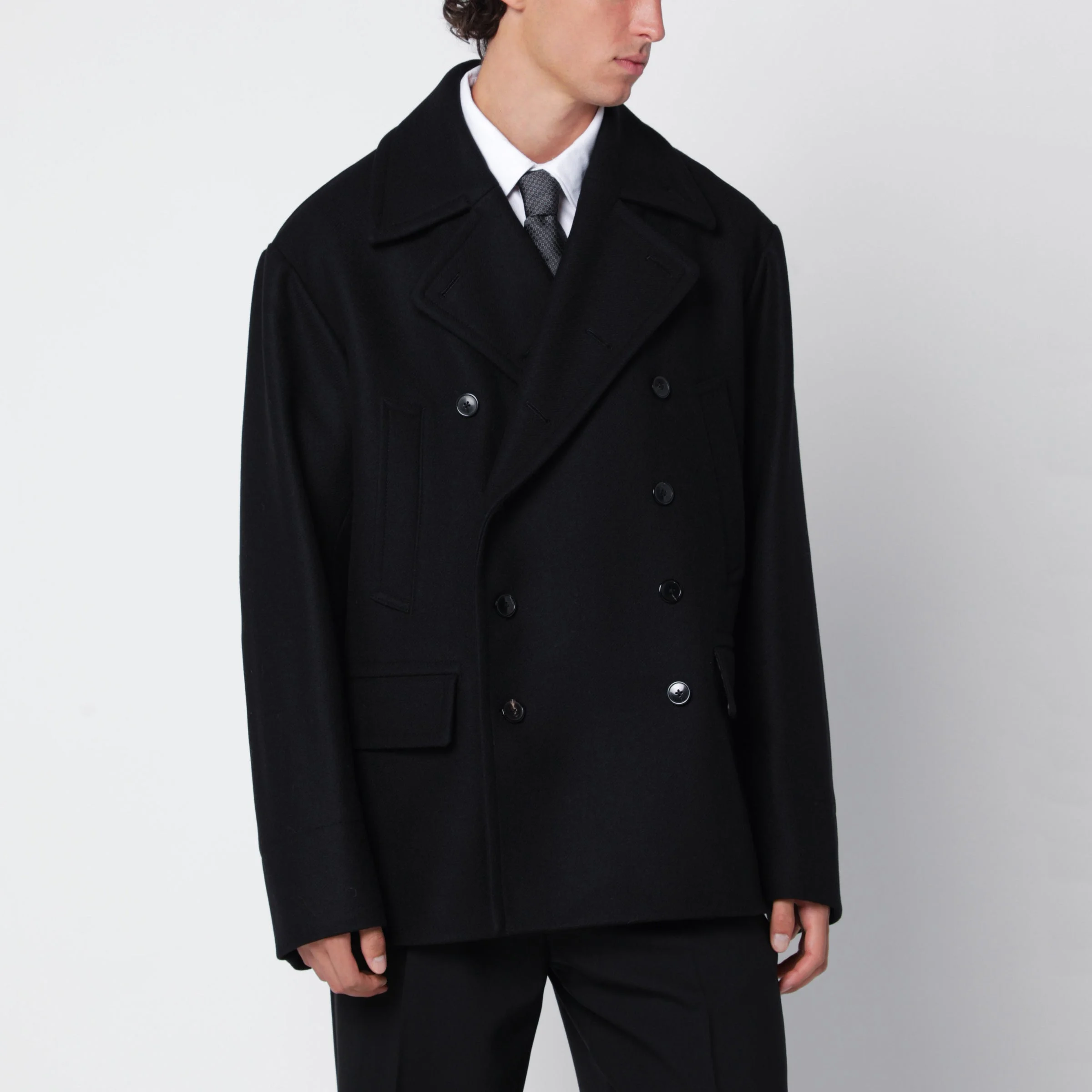 Black wool blend coat - 1