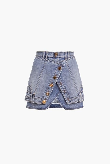 Short blue denim high waist skirt - 1