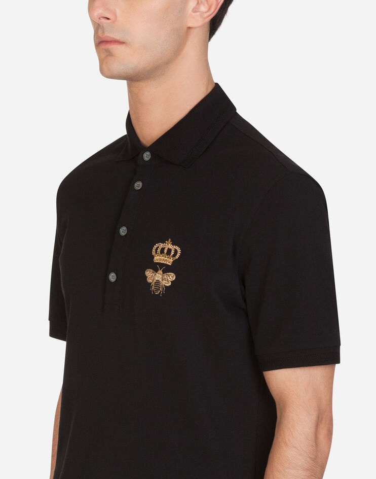 Cotton piqué polo-shirt with lurex embroidery - 4