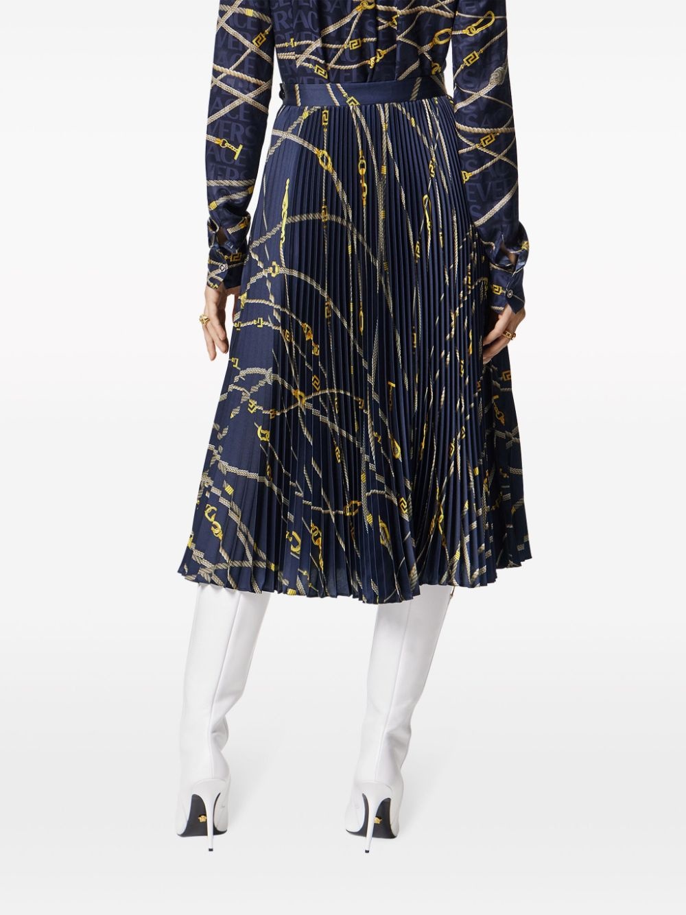 Greca Nautical-print pleated skirt - 4
