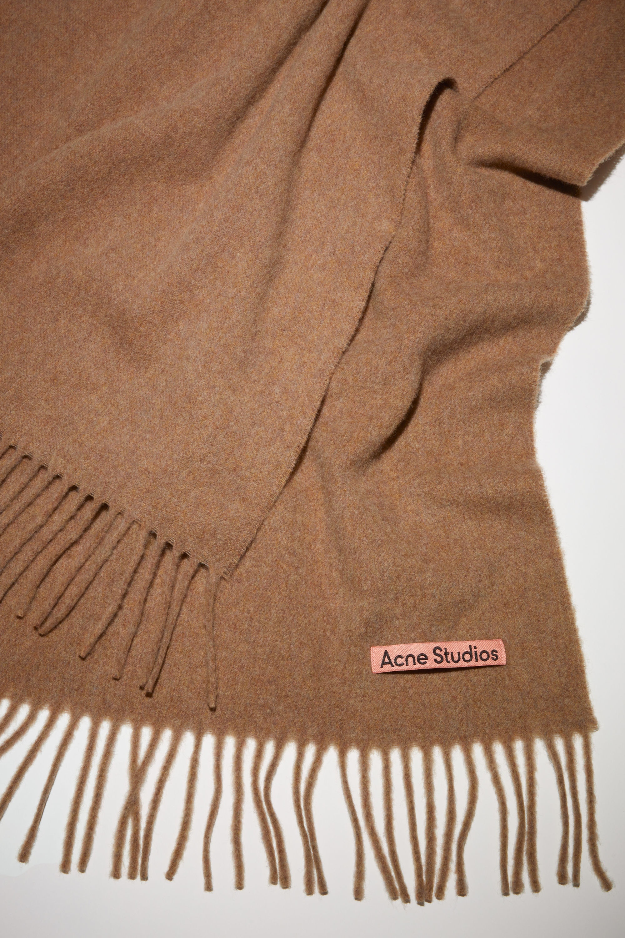 Fringed wool scarf - Light brown melange - 4