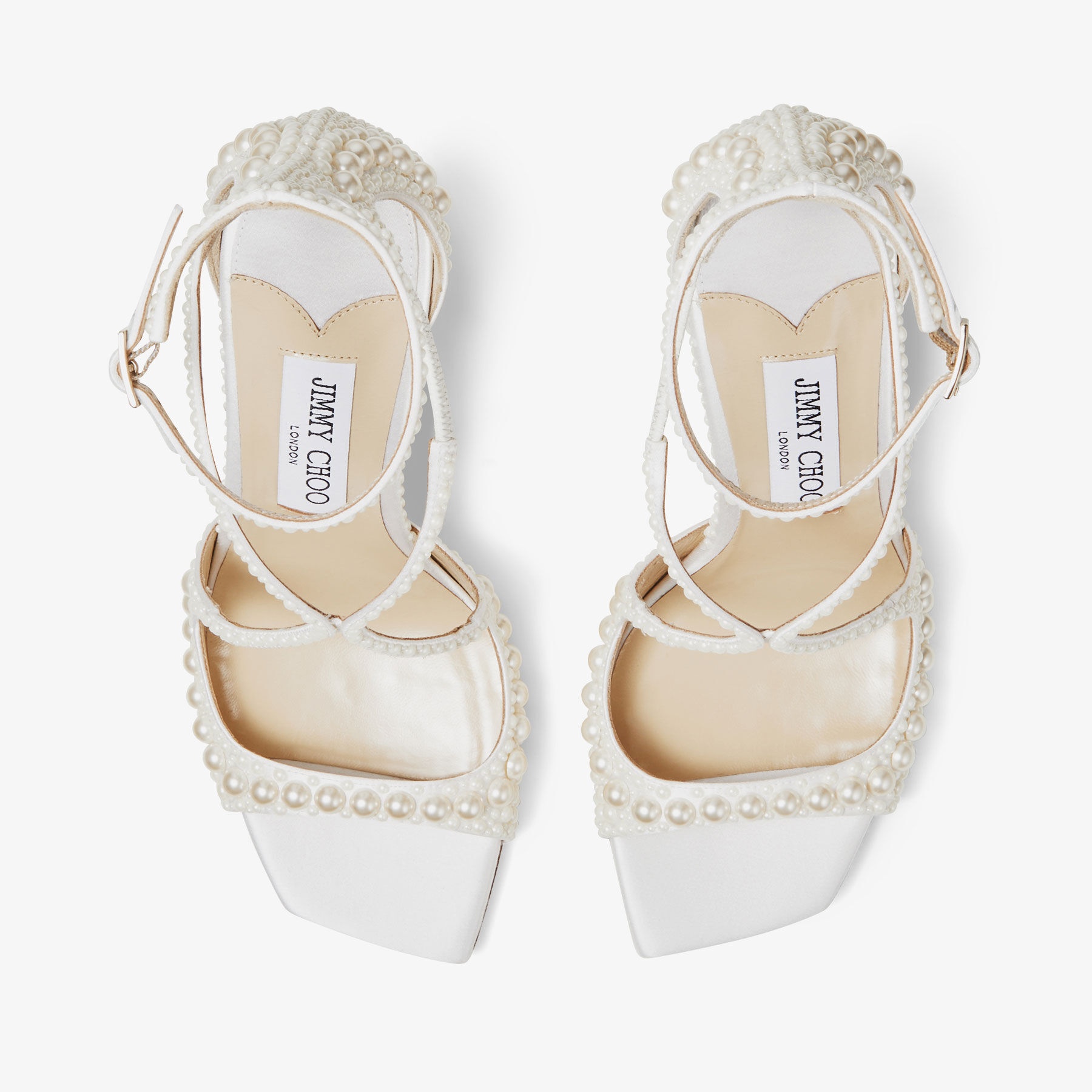 Azia 95
White Satin Sandals with All-Over Pearls - 4