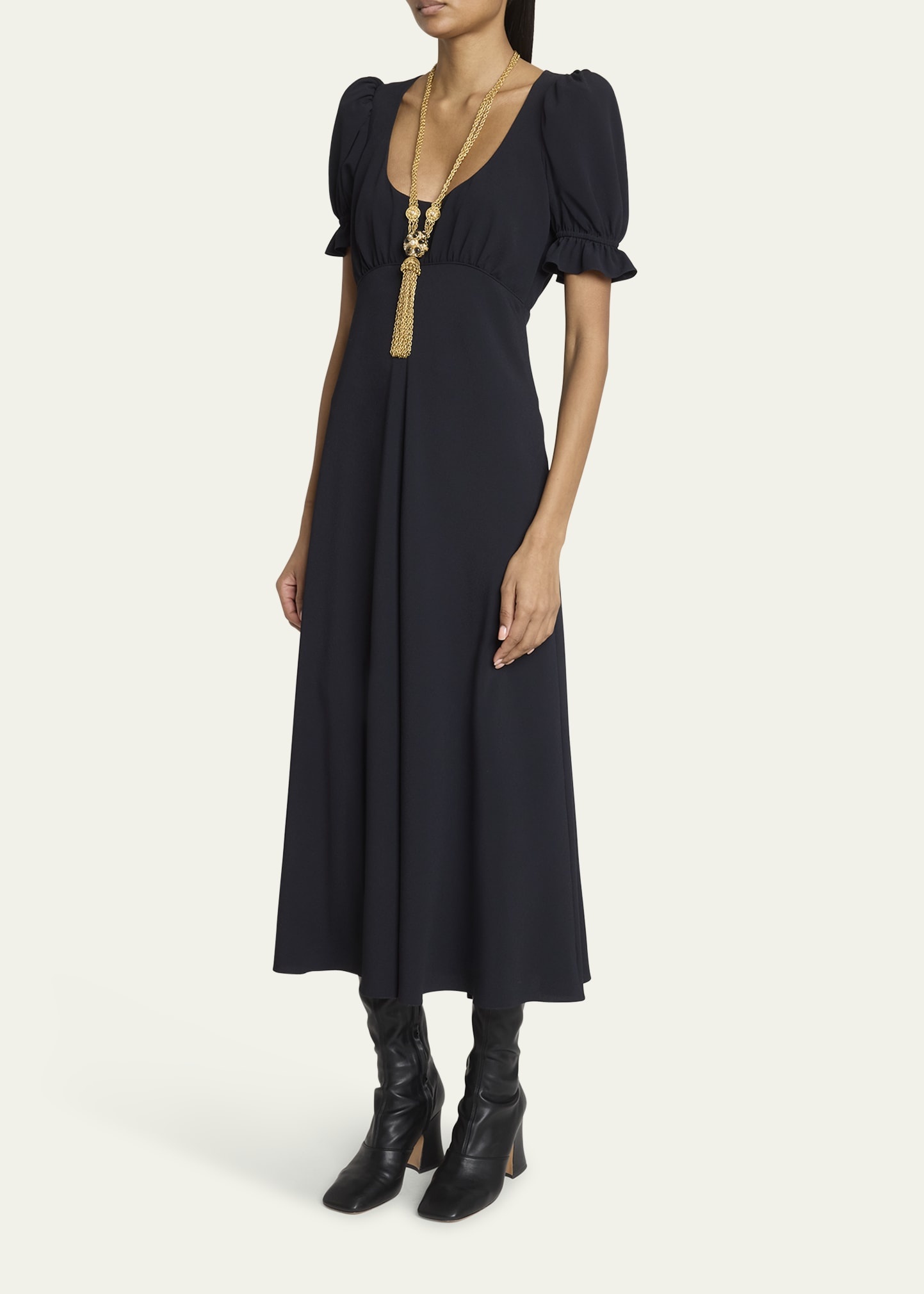Empire-Waist Puff-Sleeve Ankle Dress - 4