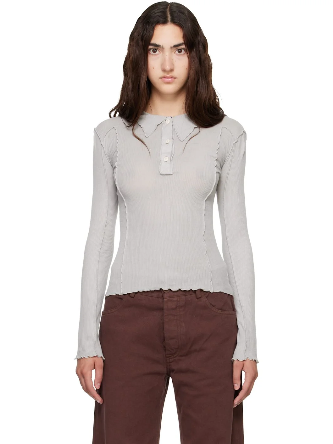 Gray Omato Long Sleeve Polo - 1