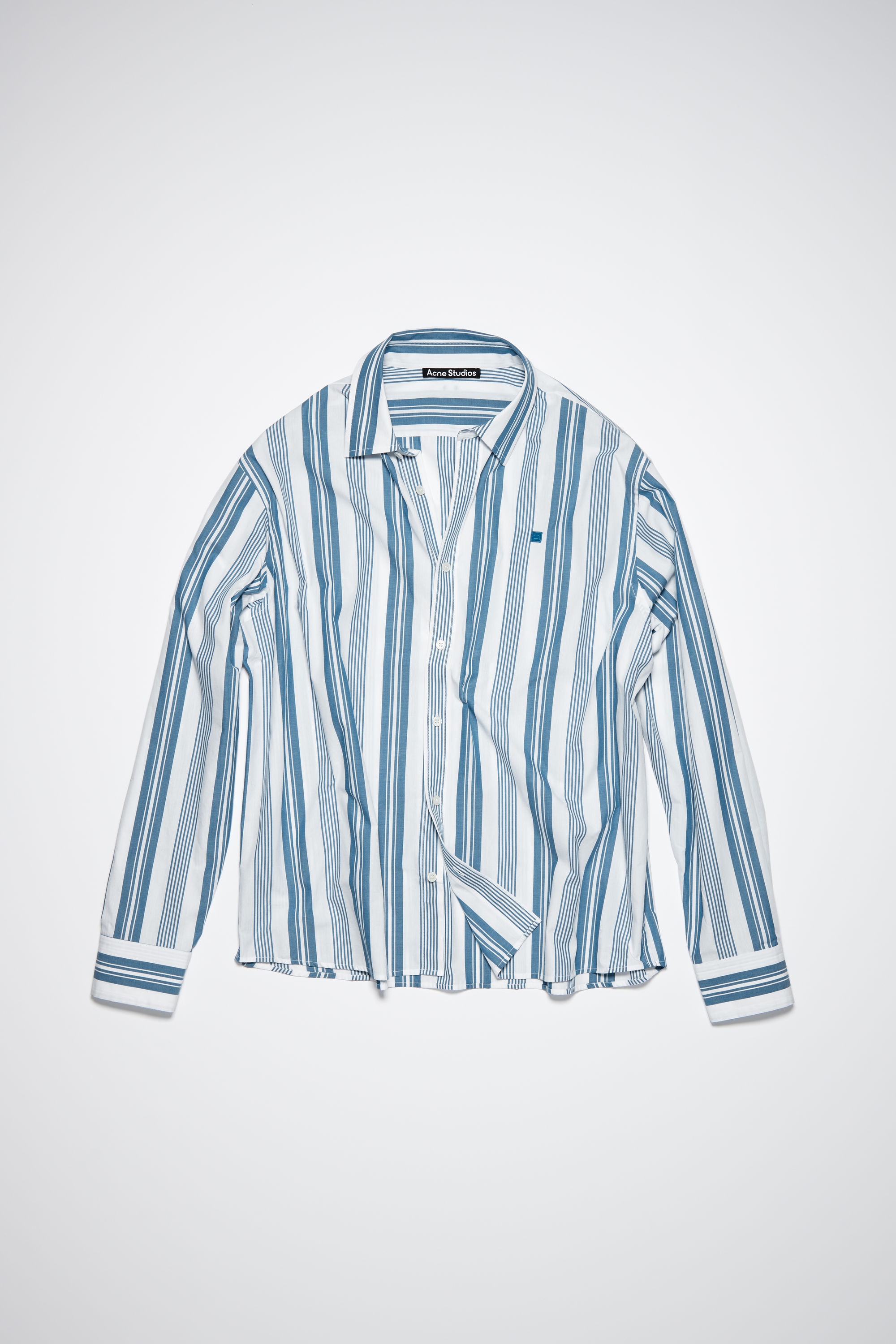 Stripe button-up shirt - White/Steel blue - 1