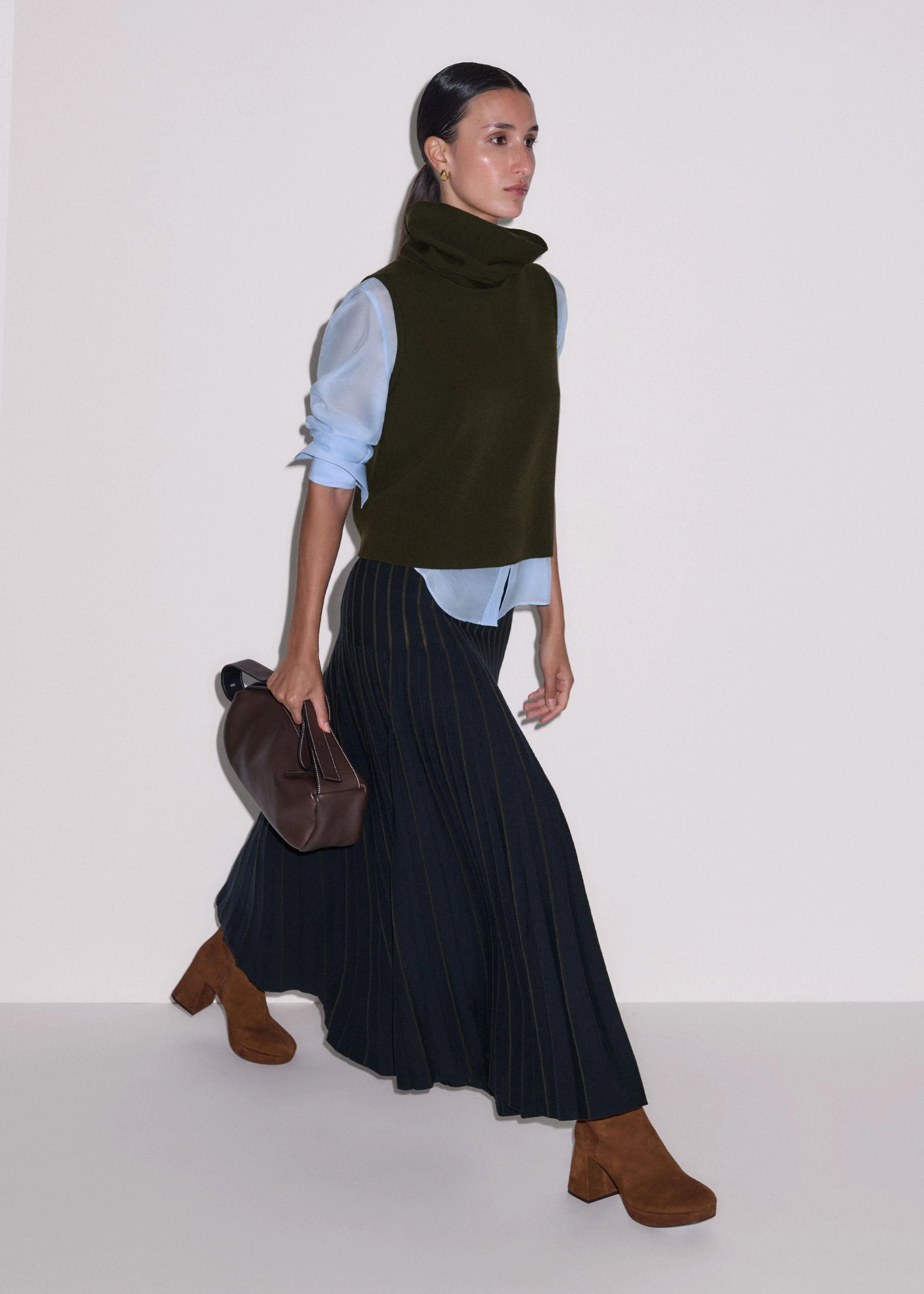 Merino Stripe Pleat Knit Maxi Skirt - 1