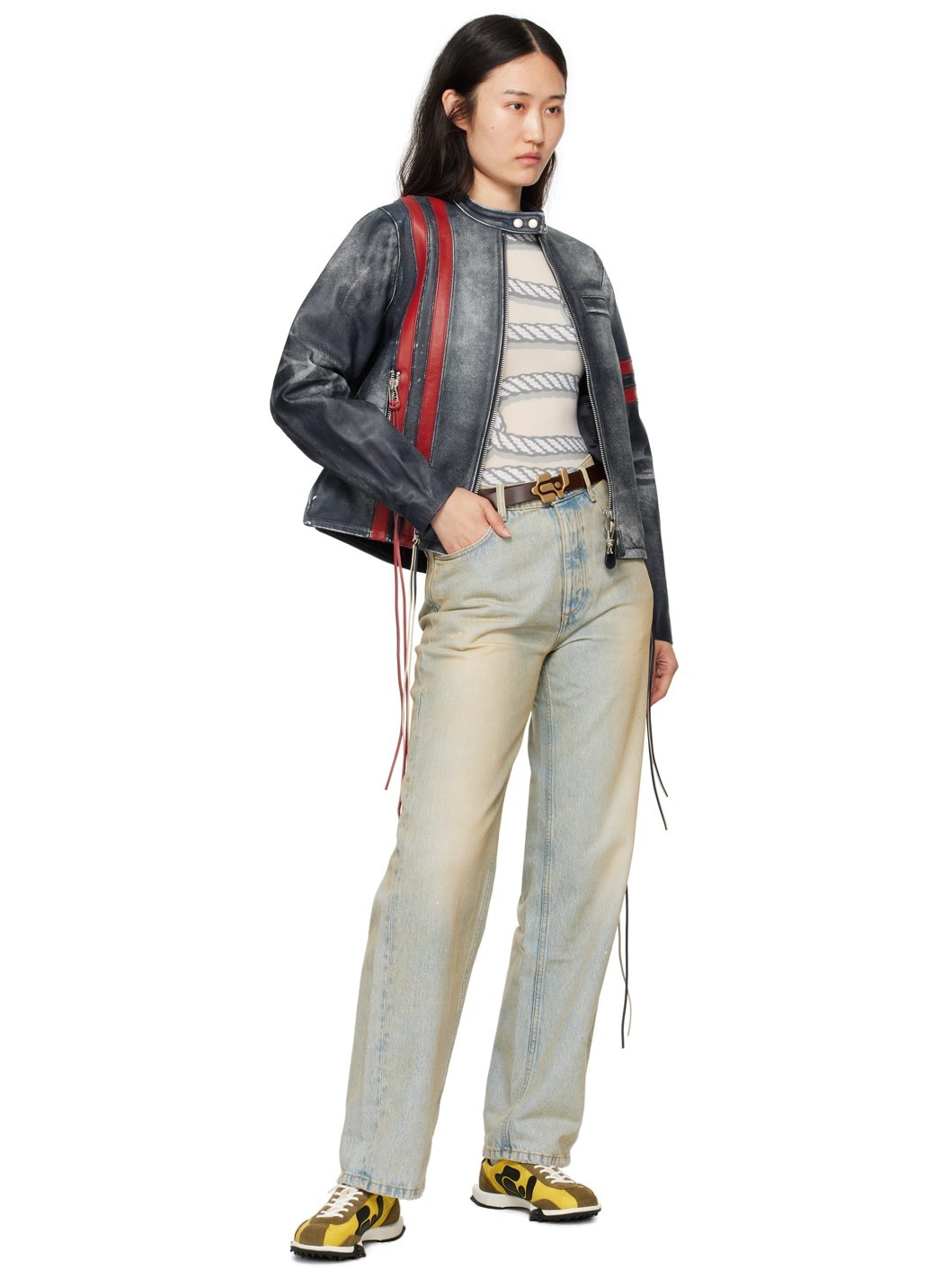 Navy Damon Leather Jacket - 4