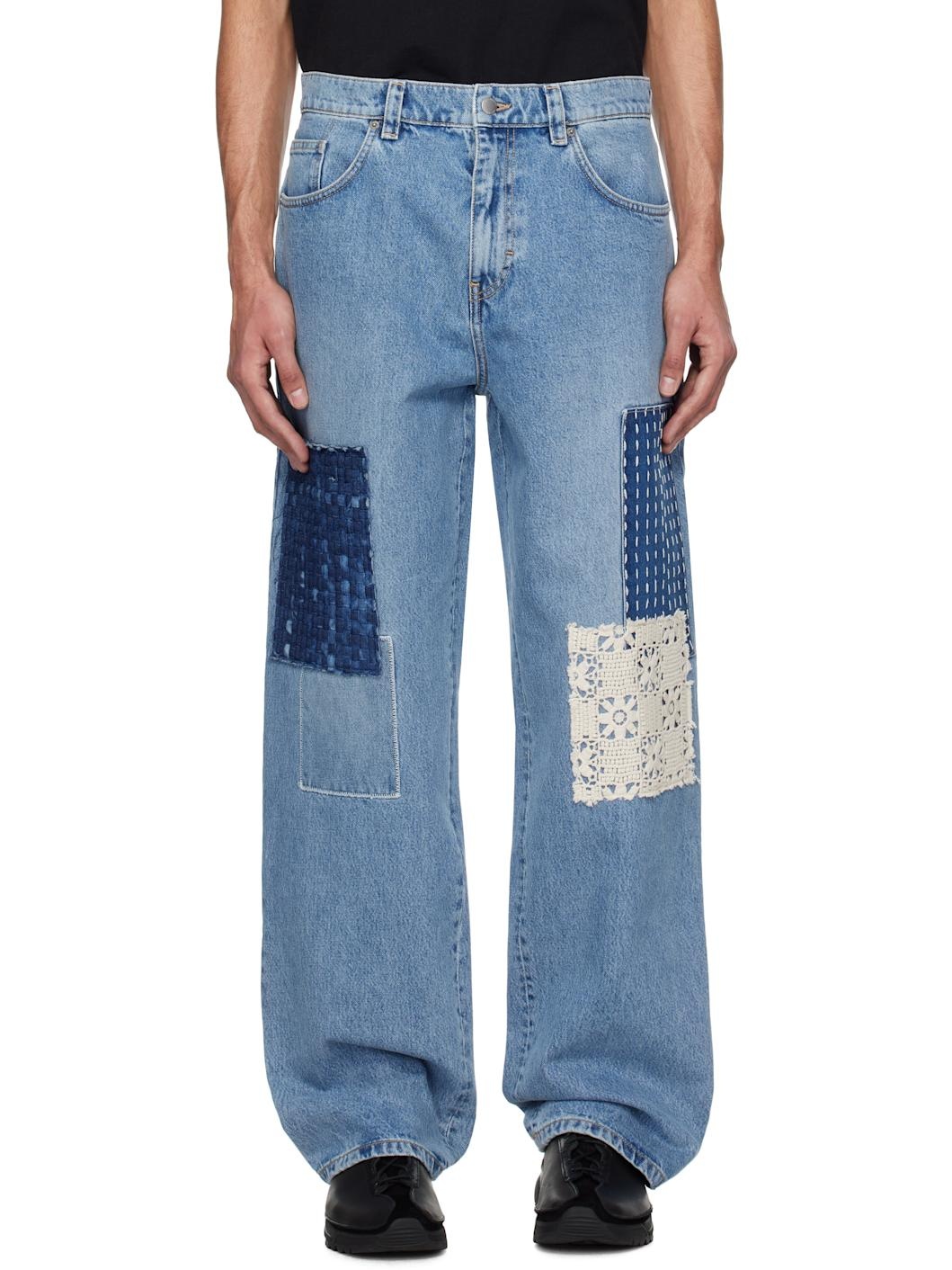 Blue Patchwork Relaxed Jeans - 1