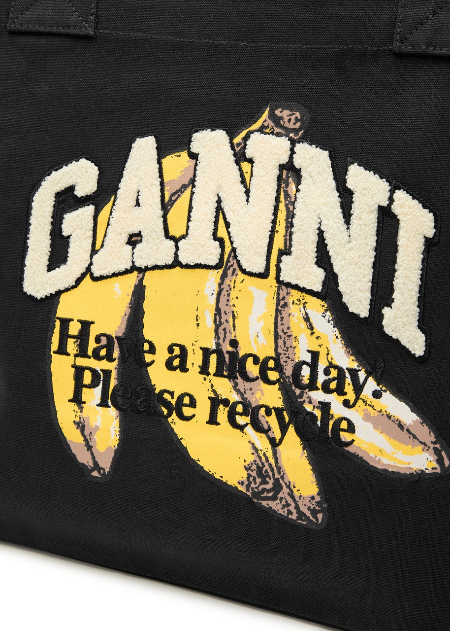 Ganni Banana Xxl Printed Shopper Canvas Tote - 3