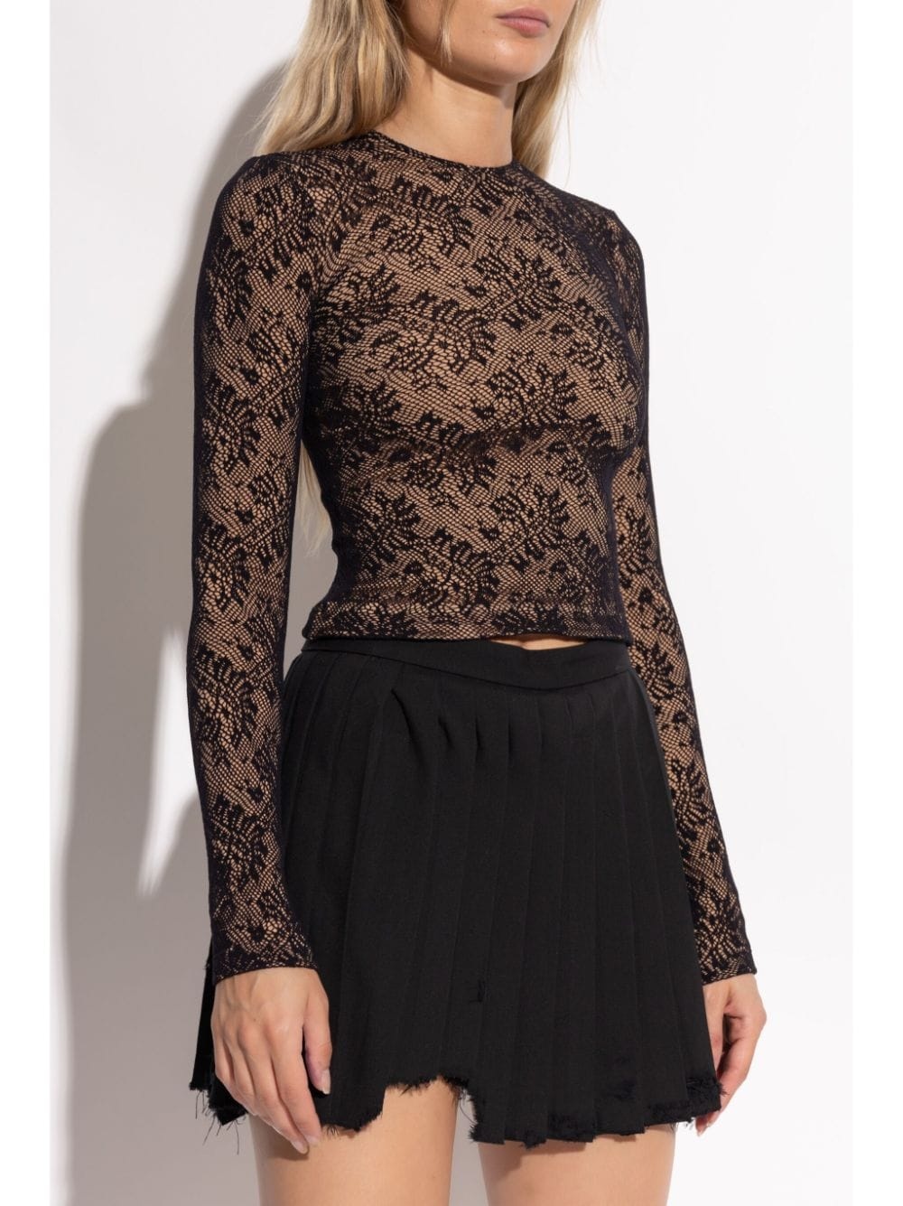 lace effect long-sleeved top - 3