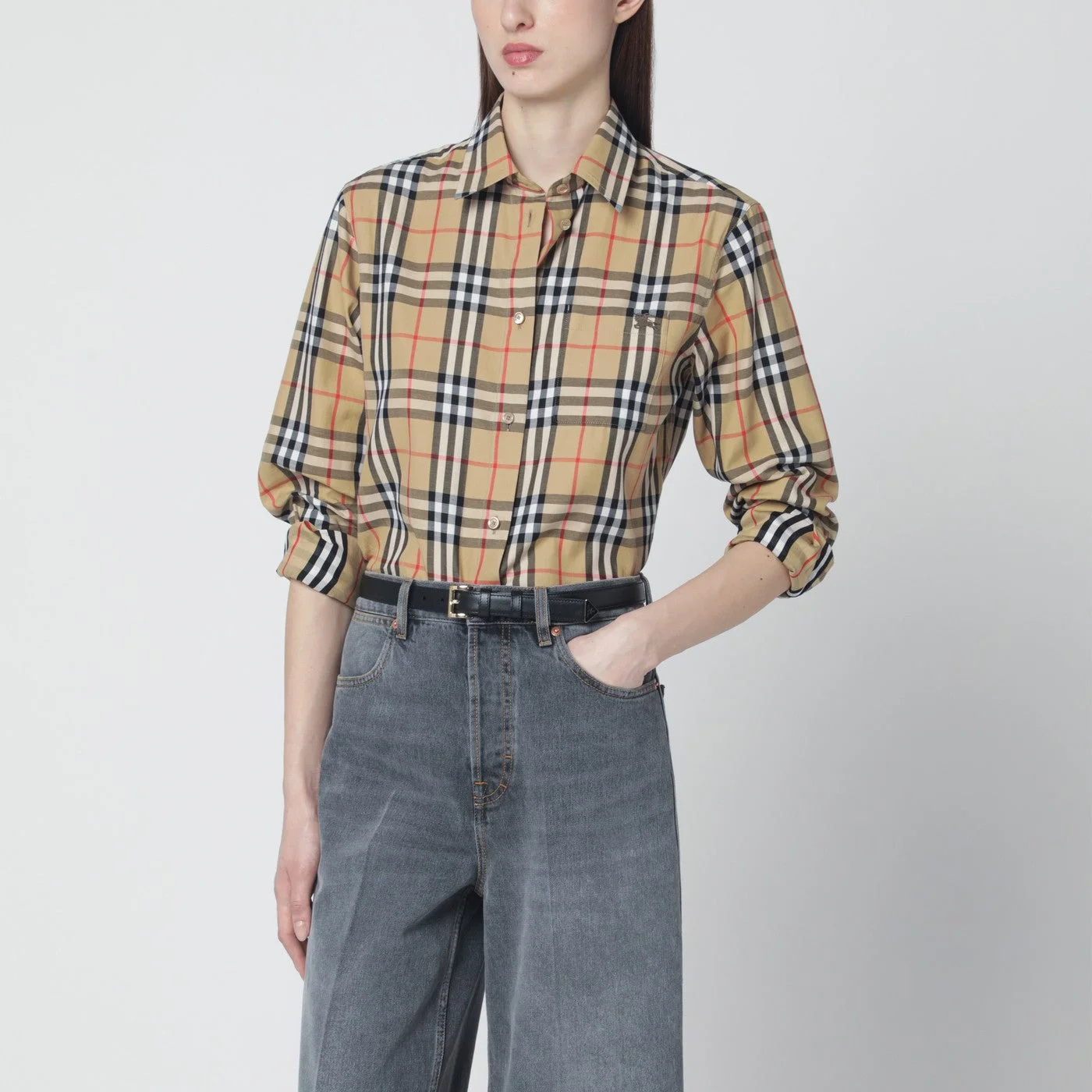 Beige shirt with Check pattern - 1