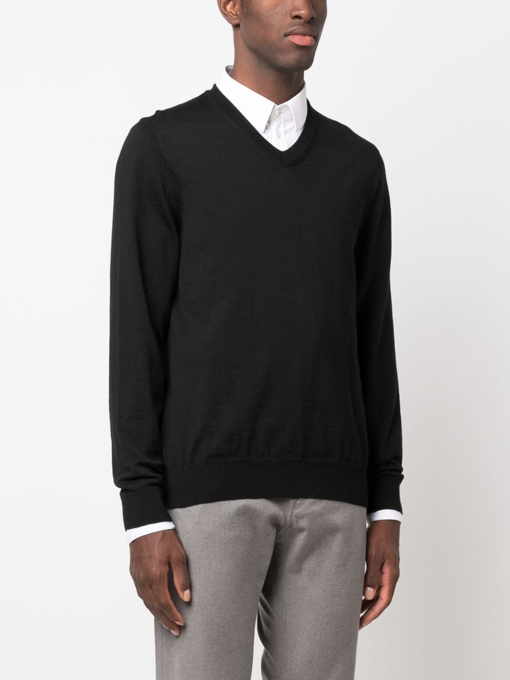 embroidered-logo V-neck jumper - 3