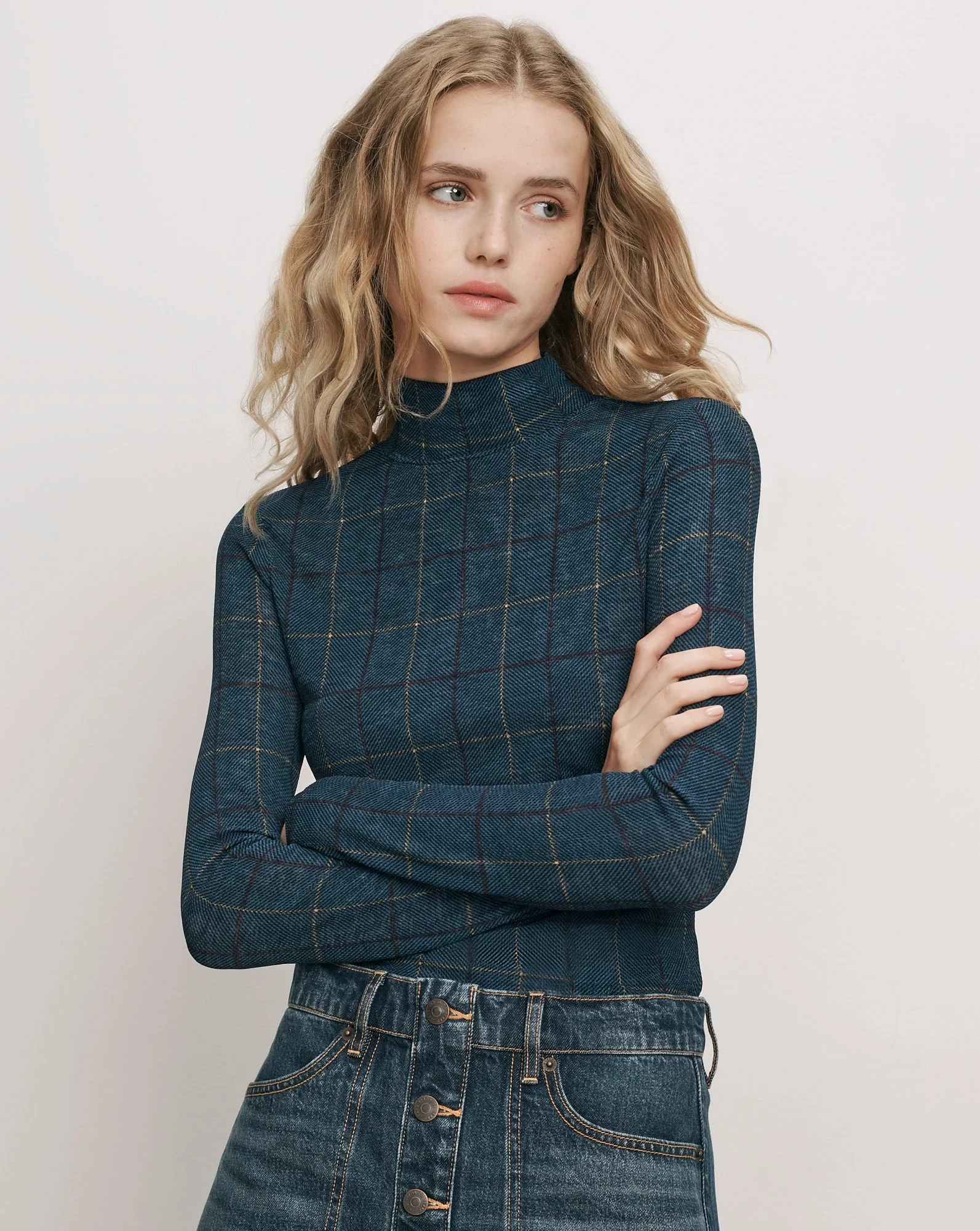 WYETH PLAID TURTLENECK TOP - 1