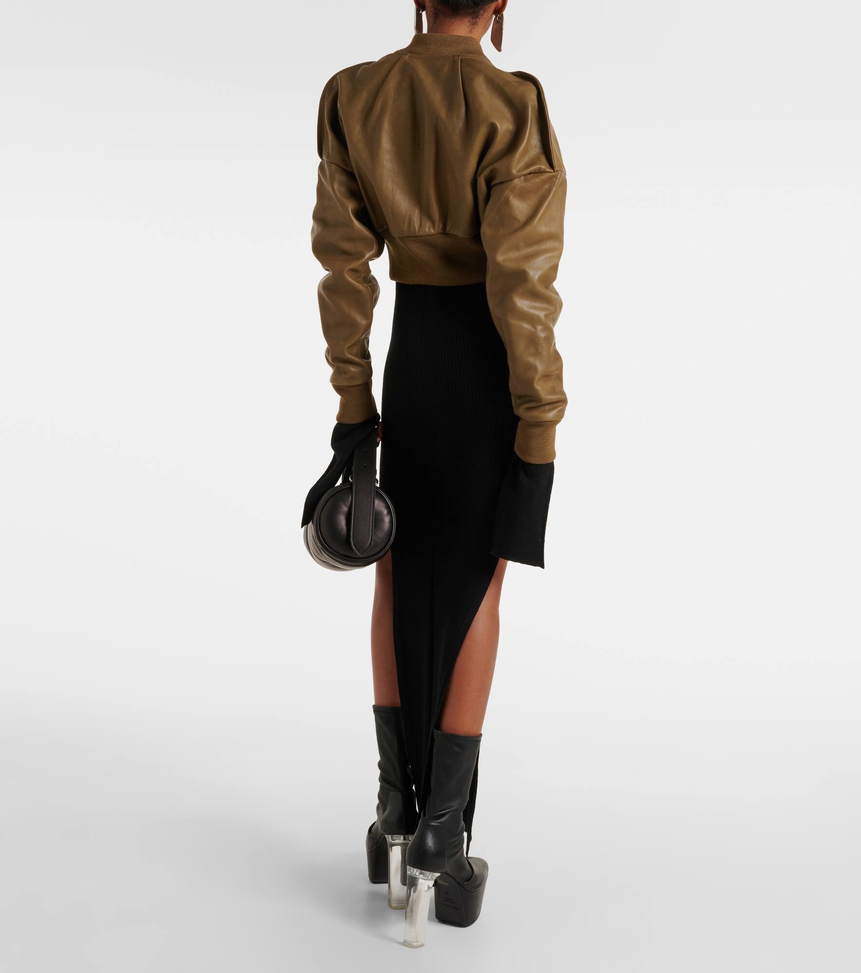 Flight cropped leather bomber jacket - 3