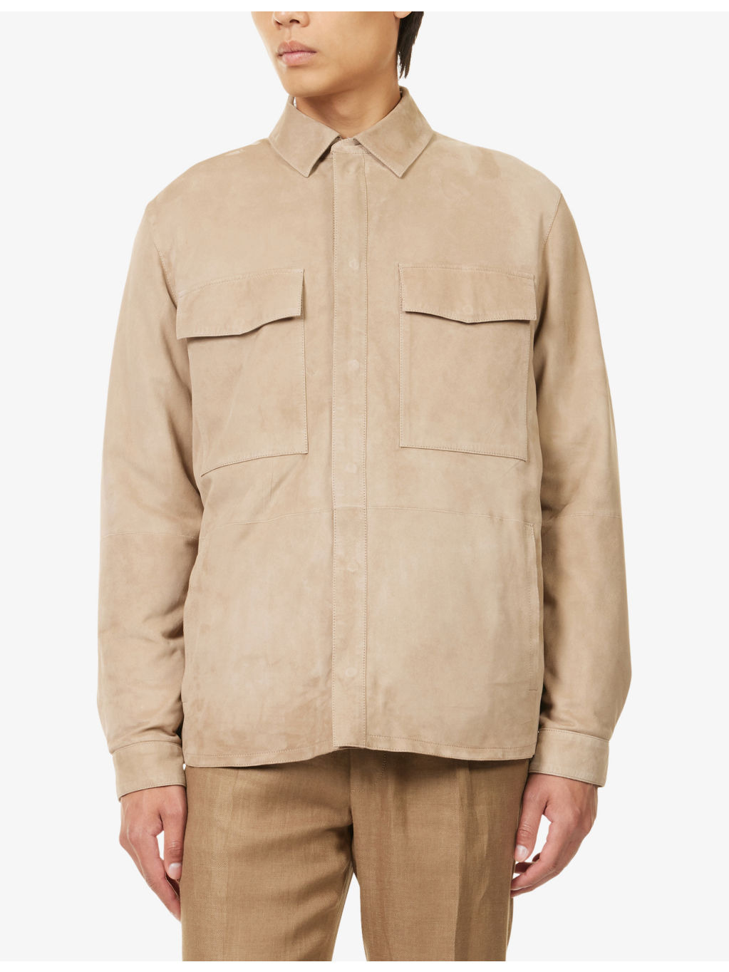 Flap-Pocket Boxy-Fit Suede Jacket - 3