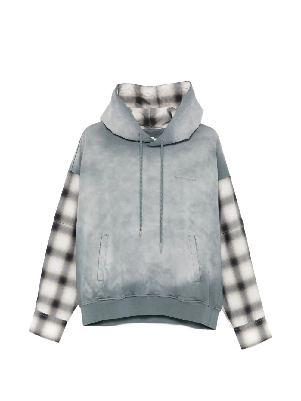 check-pattern-sleeve hoodie - 1