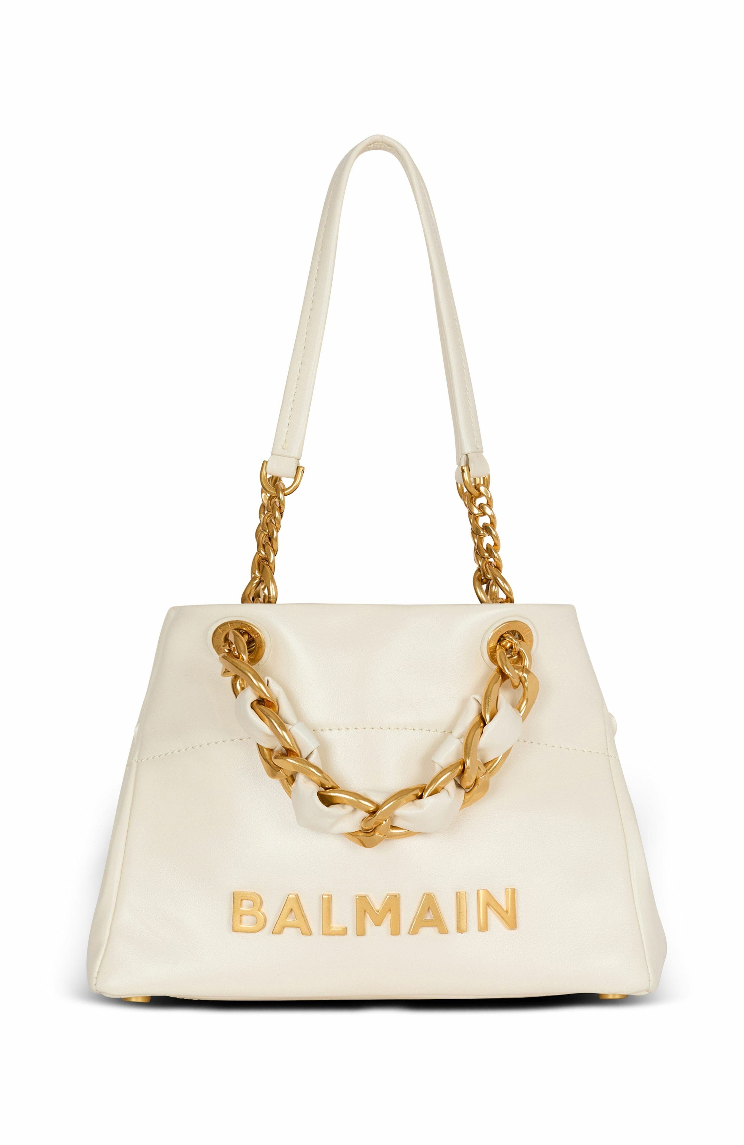 Balmain 1945 Soft Small crinkled leather tote bag in White at Nordstrom - 9