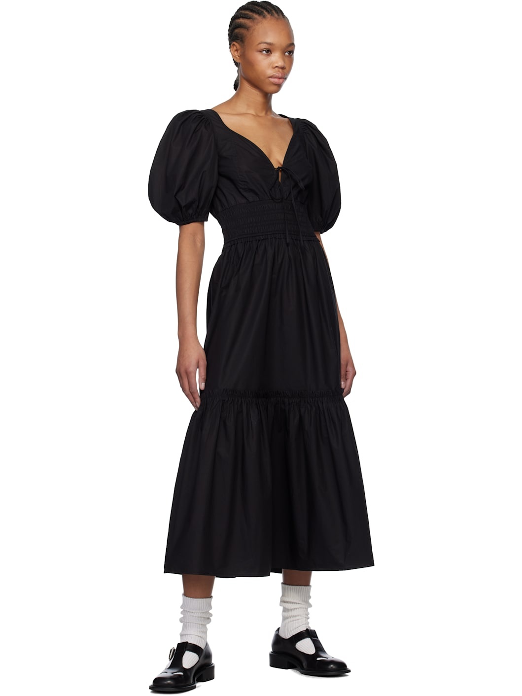 Black  Cotton Poplin Long Smock Maxi Dress - 4
