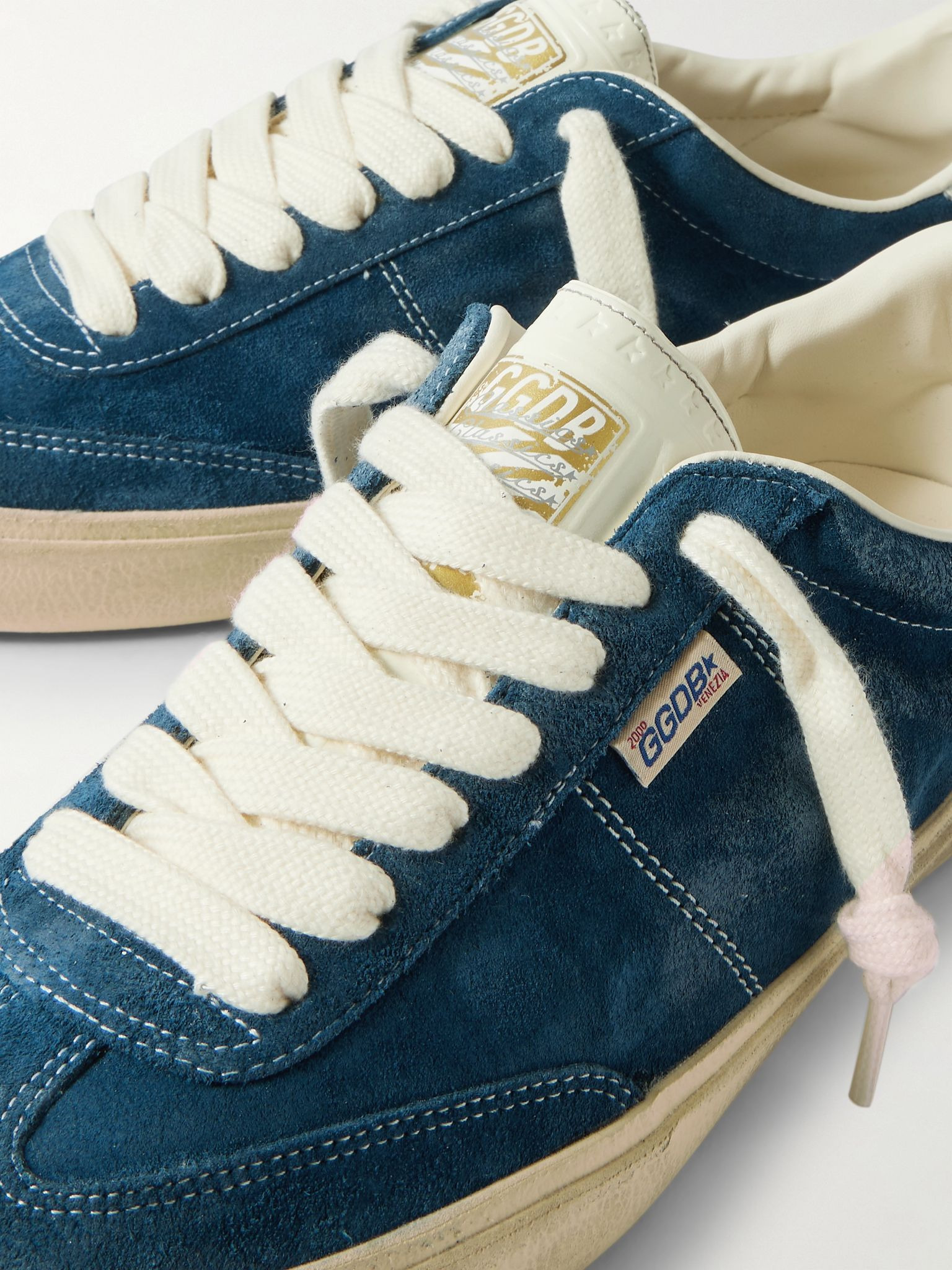 Soul-Star Distressed Leather-Trimmed Suede Sneakers Blue - 5