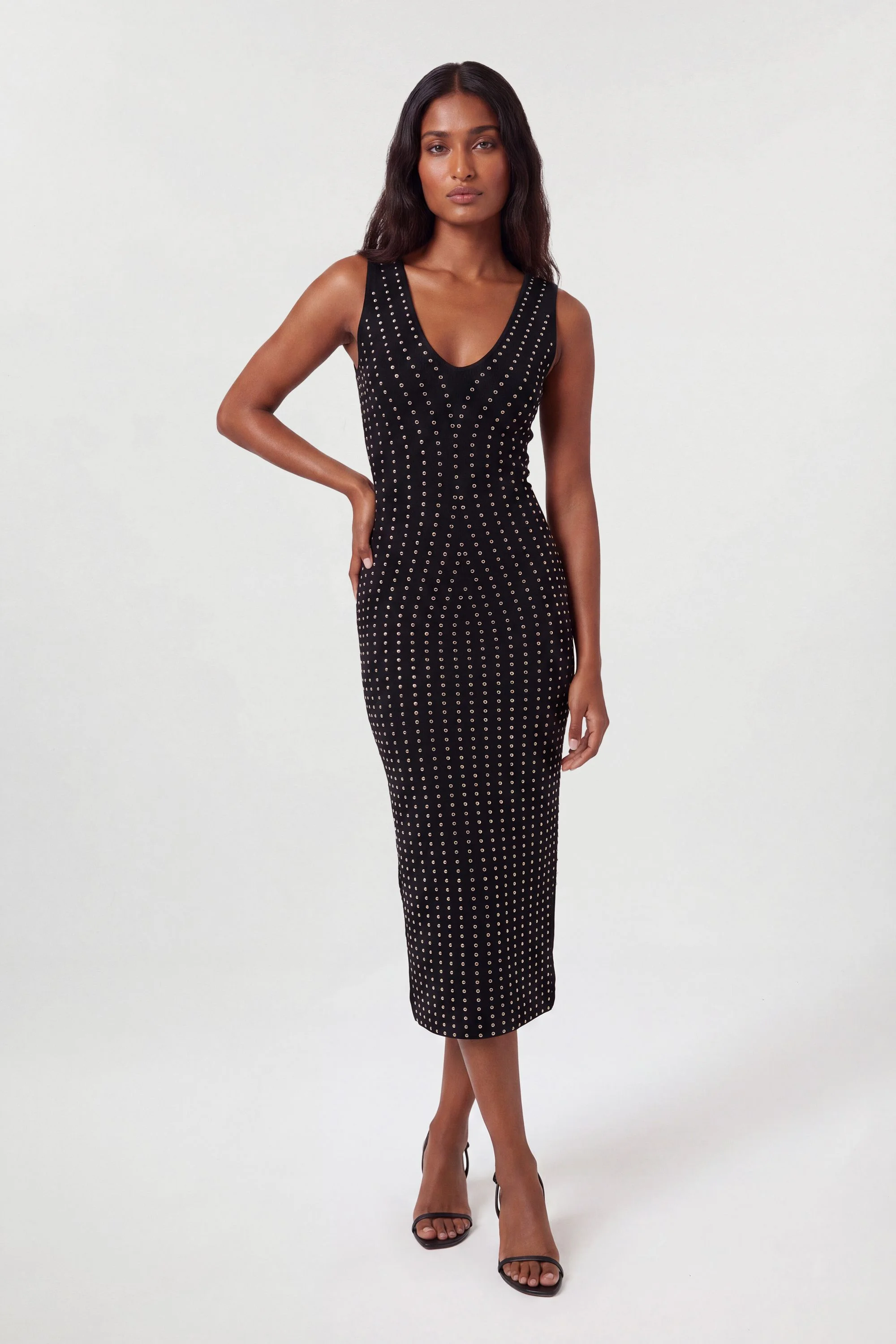 All Over Studded Detail Knitted Midi Dress - 1