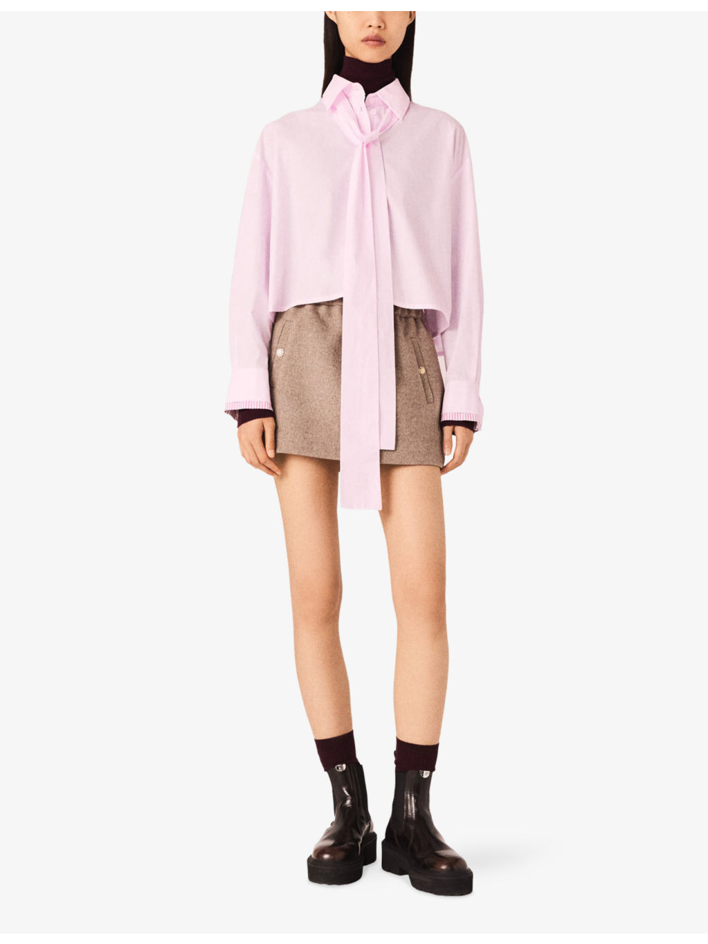 Tie-Neck Long-Sleeve Cotton Shirt - 2