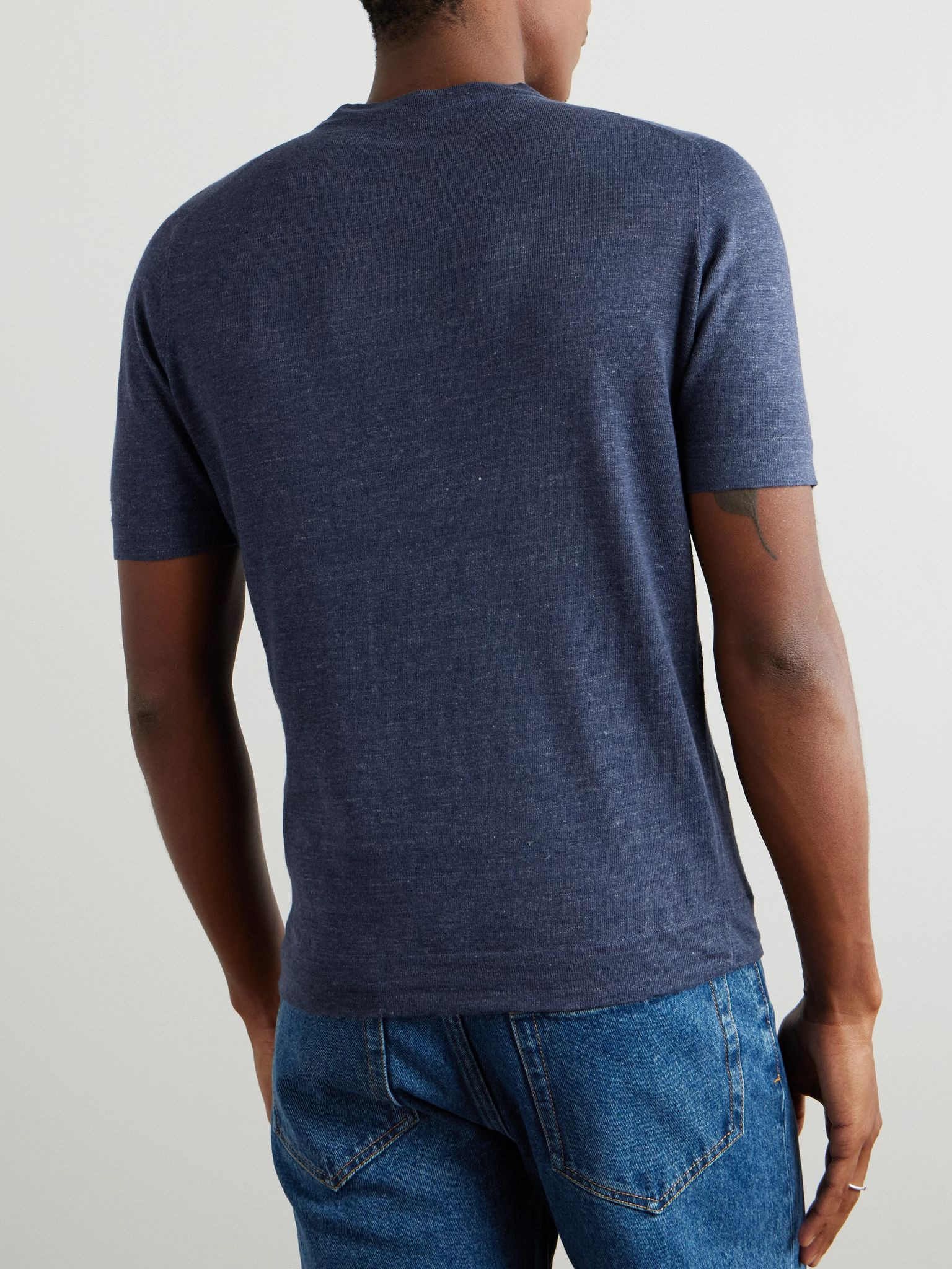 Linen and Cotton-Blend T-Shirt Blue - 4