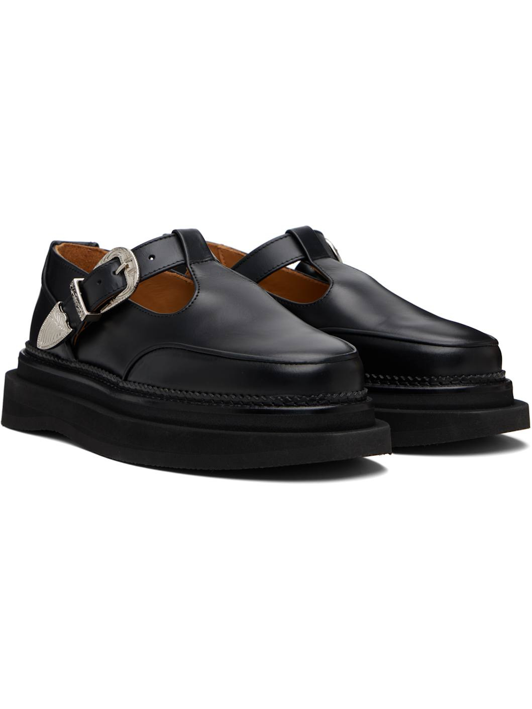 Black Hard Leather Loafers - 4