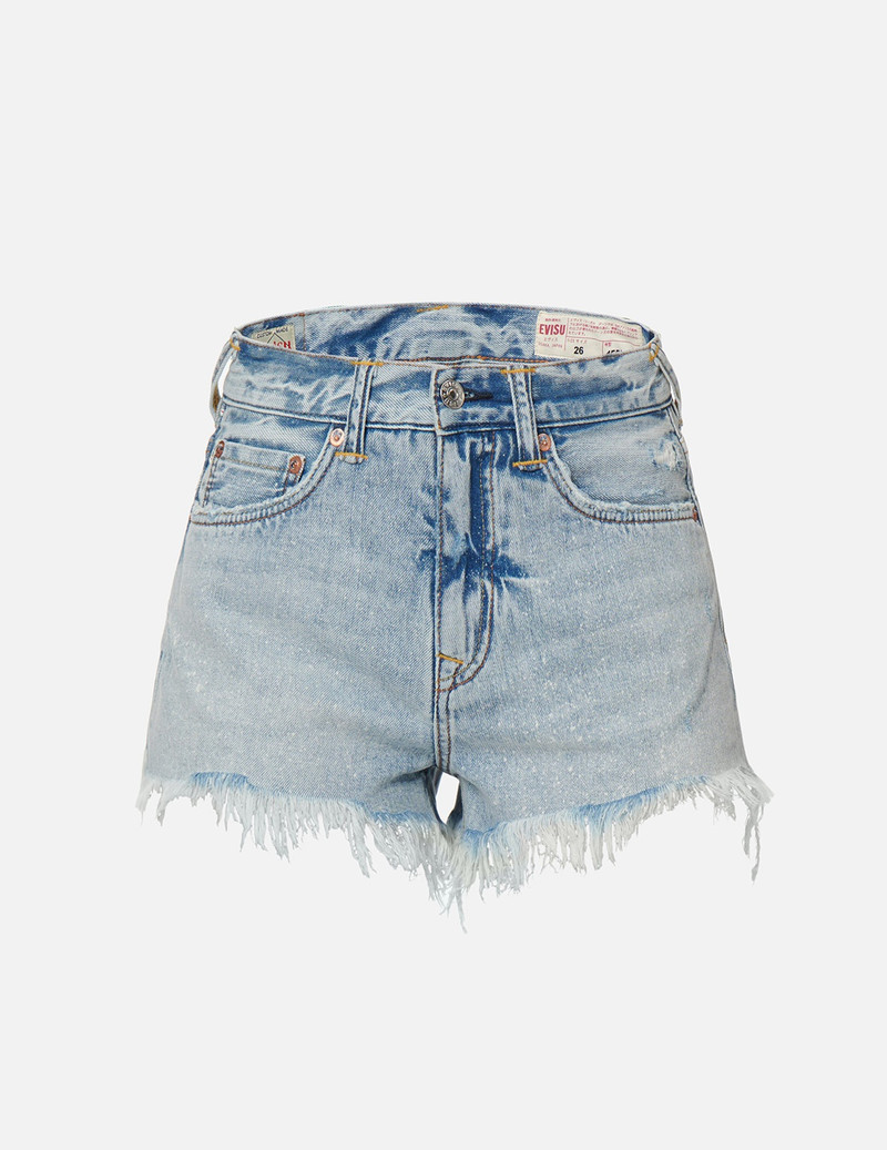EVISU SEAGULL AND SLOGAN PRINT DENIM SHORTS outlook