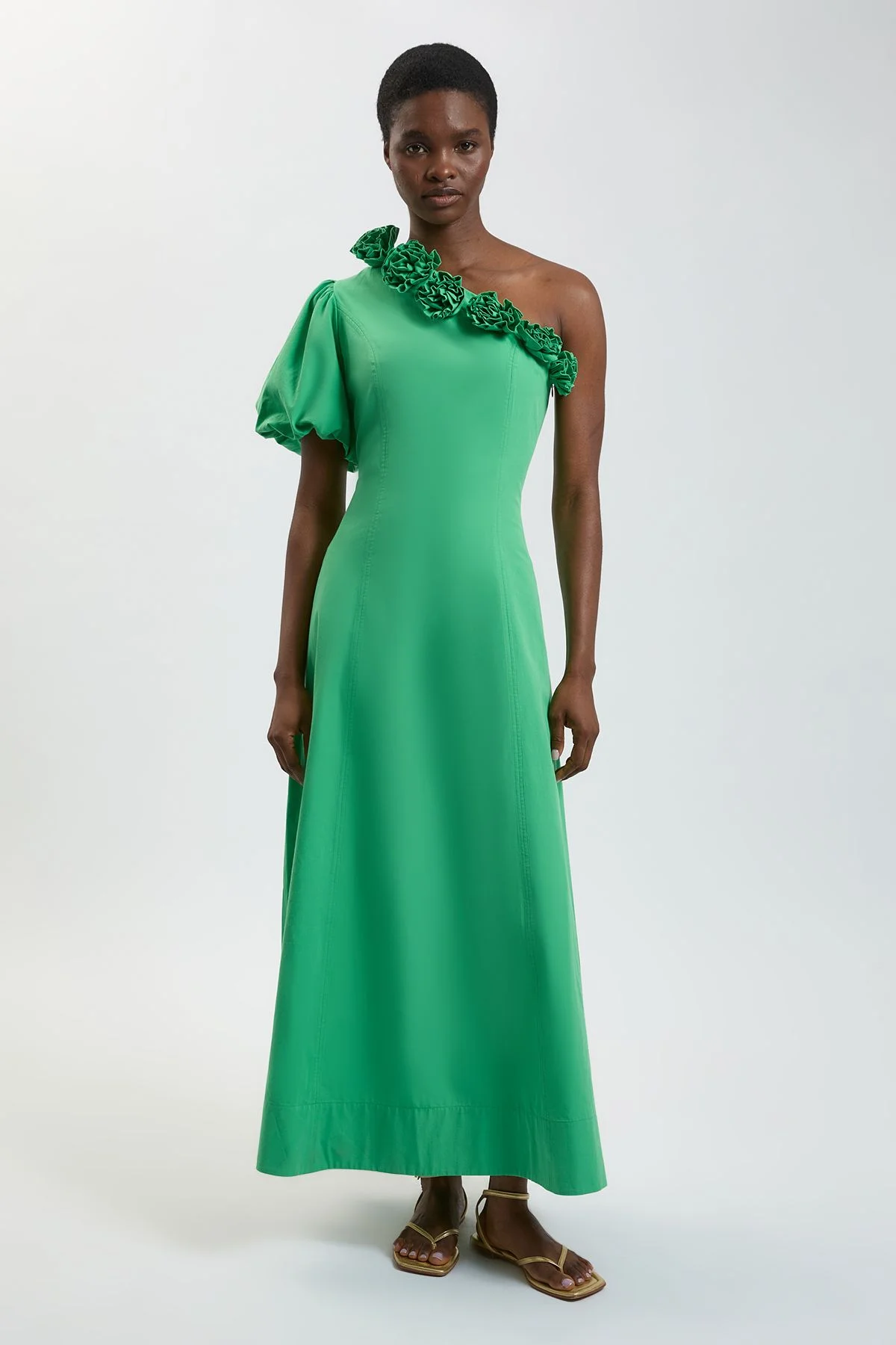 Corsage Detail Cotton Poplin Midi Dress - 1