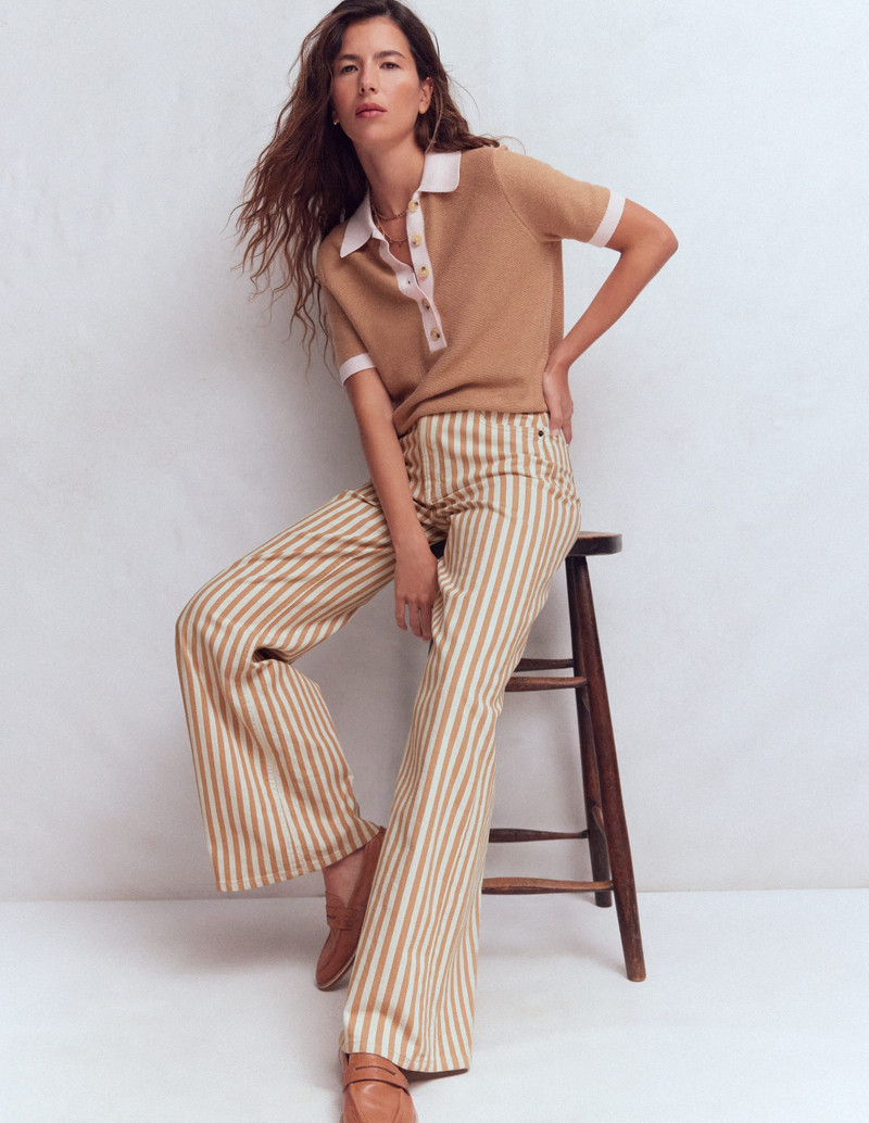 High Rise Wide Leg Jeans-Ecru Tan Stripe - 1