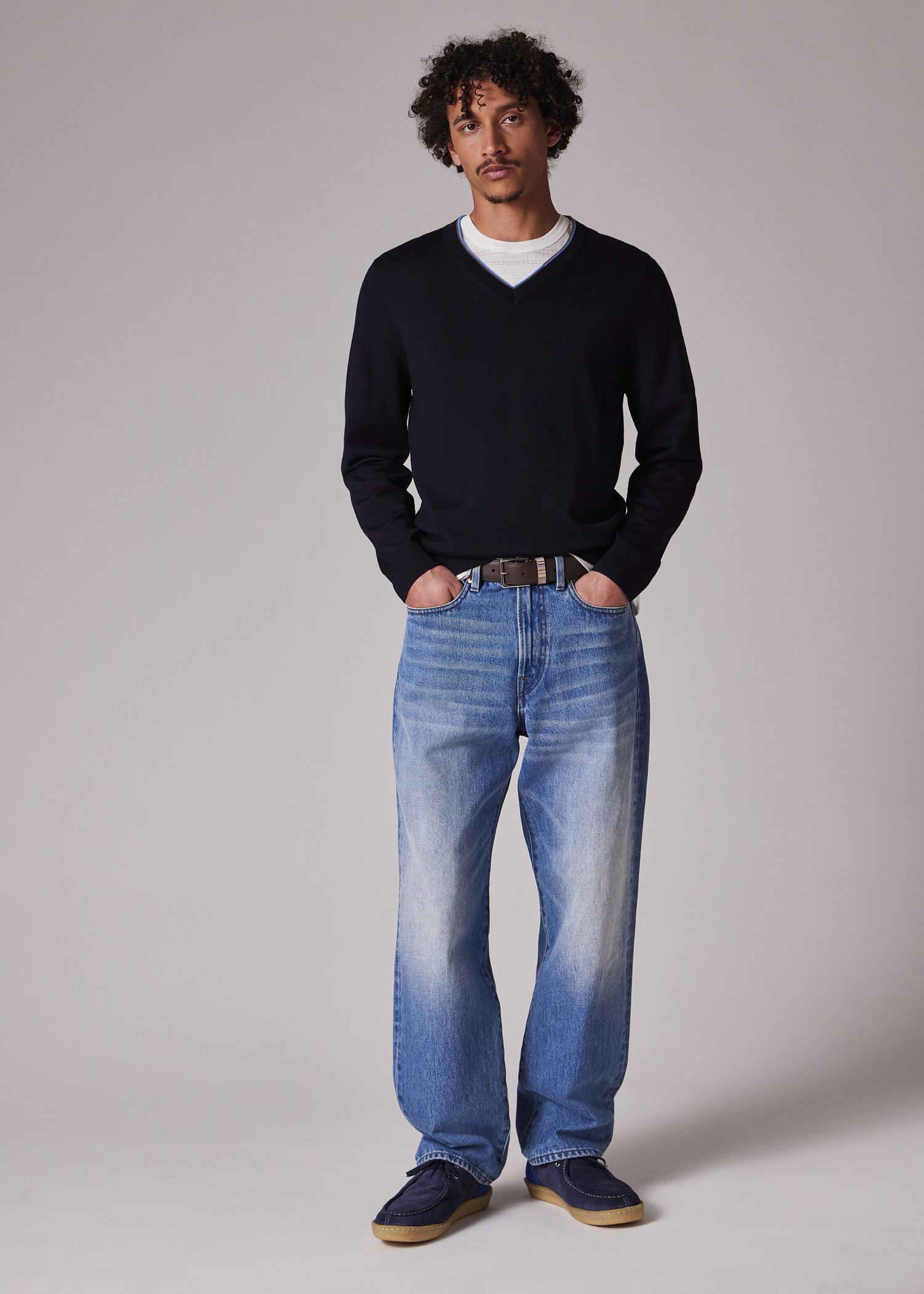 Navy Merino V-Neck Sweater - 3