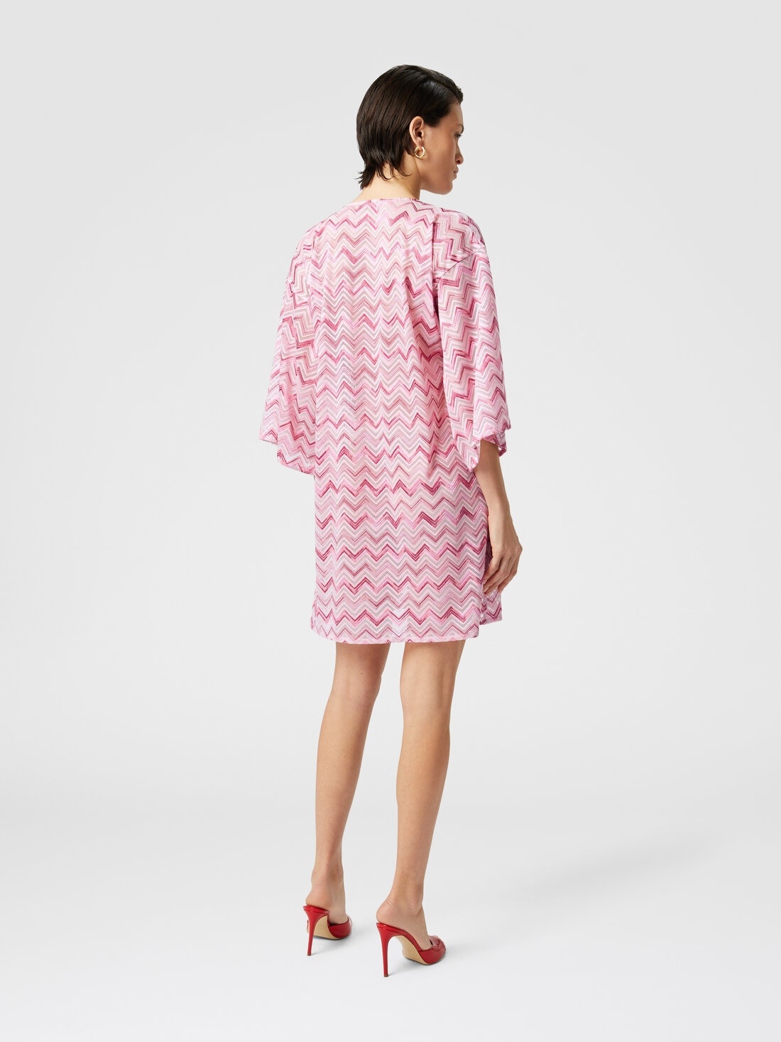 Short viscose-blend tulle kaftan with slub zigzag - 3