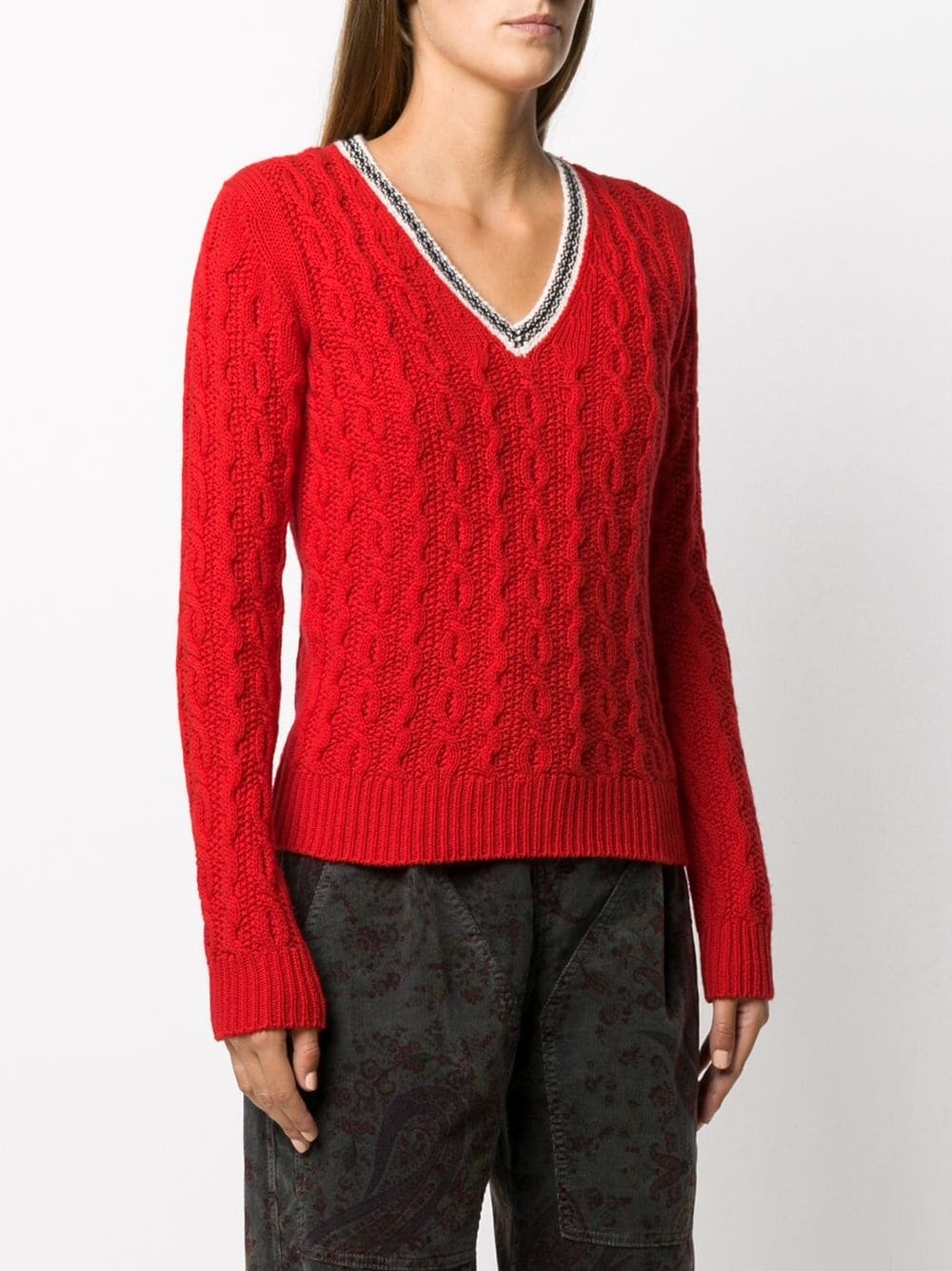 cable-knit v-neck jumper  - 3