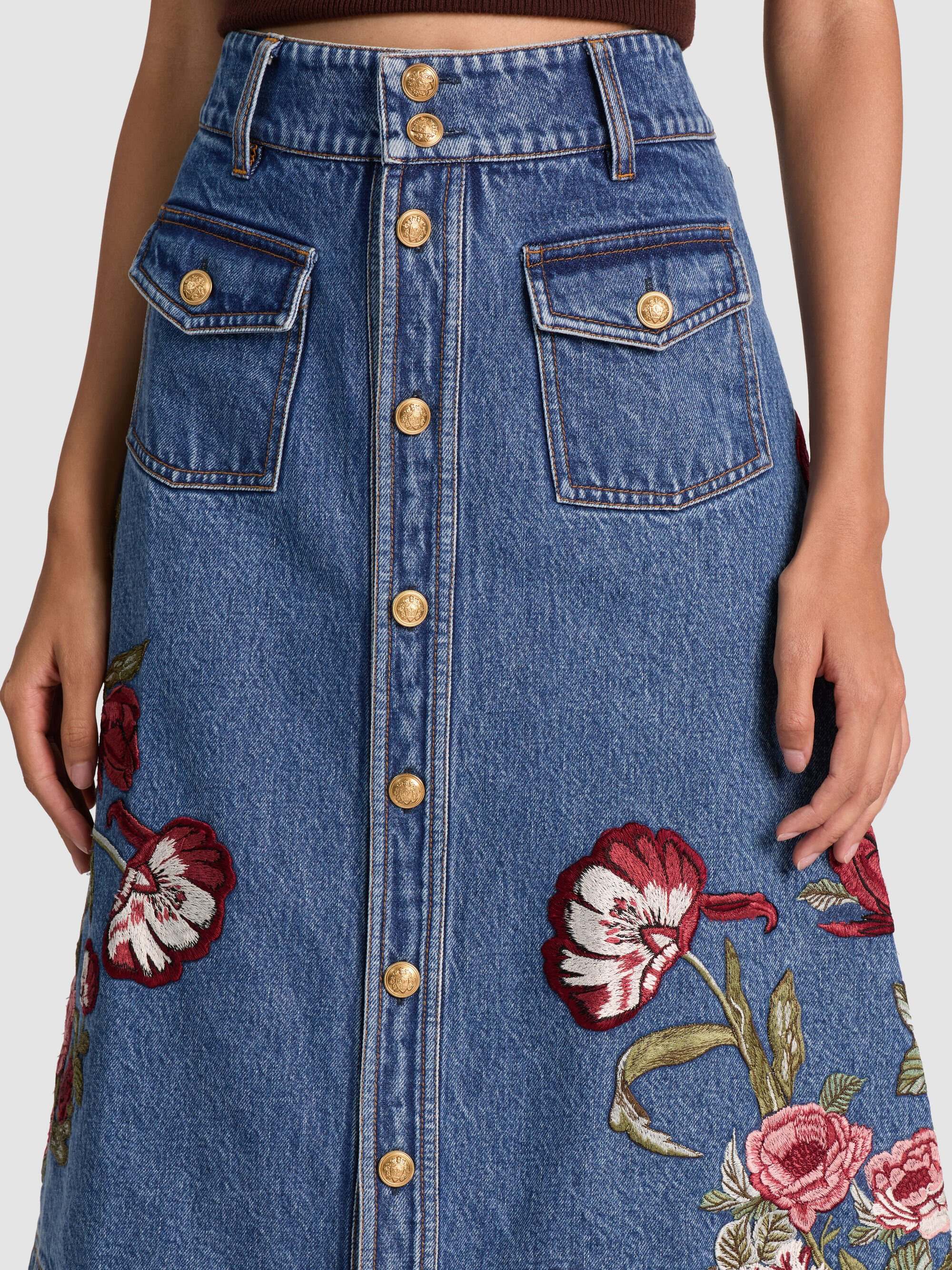 DAHLIA EMBROIDERED DENIM SKIRT - 5