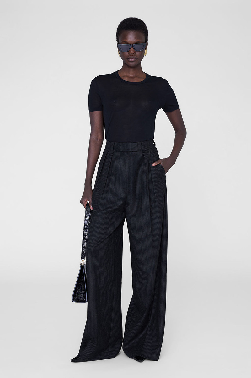 ANINE BING Lou Trouser - Black Pinstripe outlook