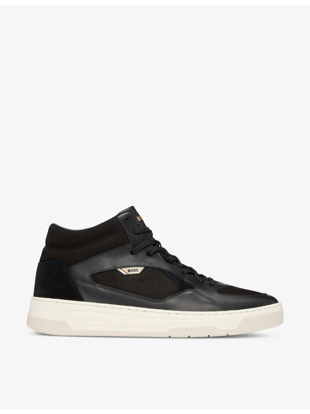Branded-tongue leather high-top trainers - 1