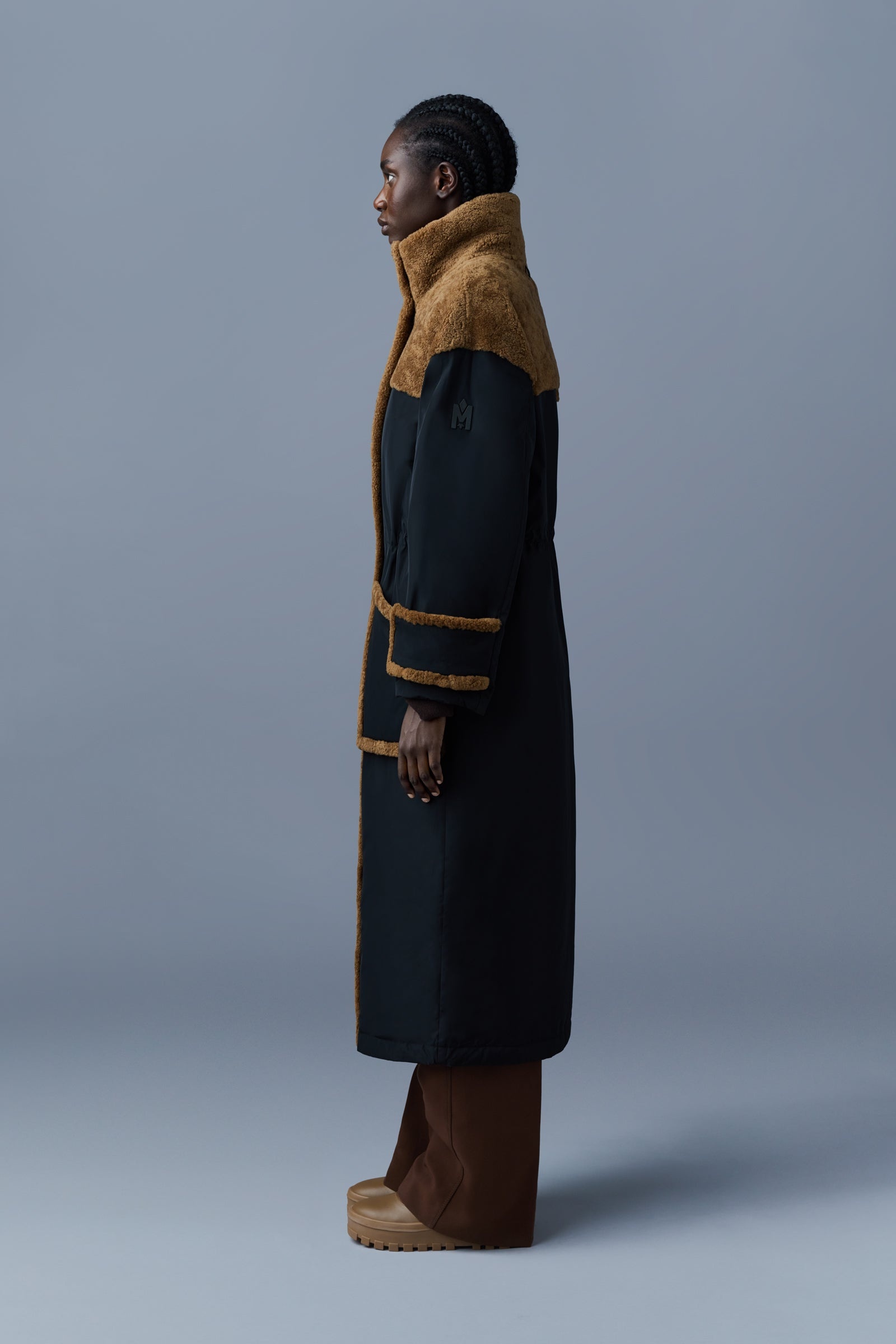 KENZA shearling-trimmed mixed media down coat - 3