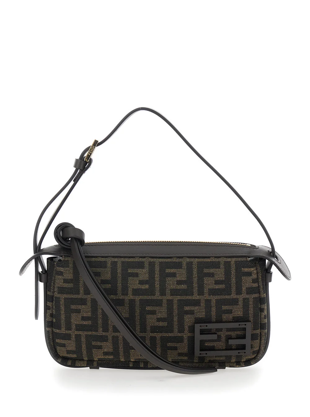 Fendi Women 'Simply Fendi' Brown Shoulder Bag With Knot Detail On The Front And Adjustable Shoulder - 1