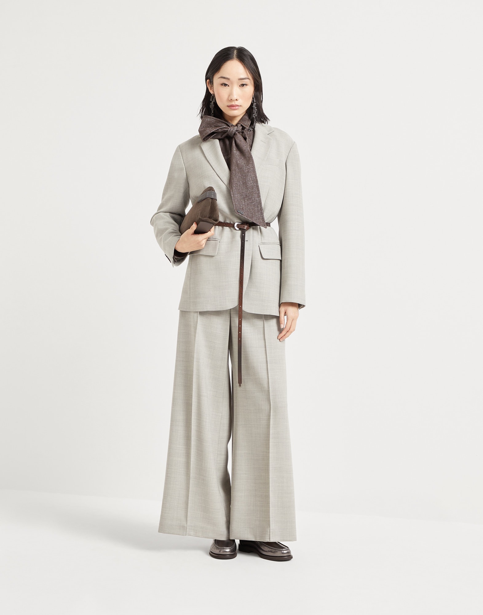 Virgin wool fluid crêpe twill flared sartorial trousers with monili - 4