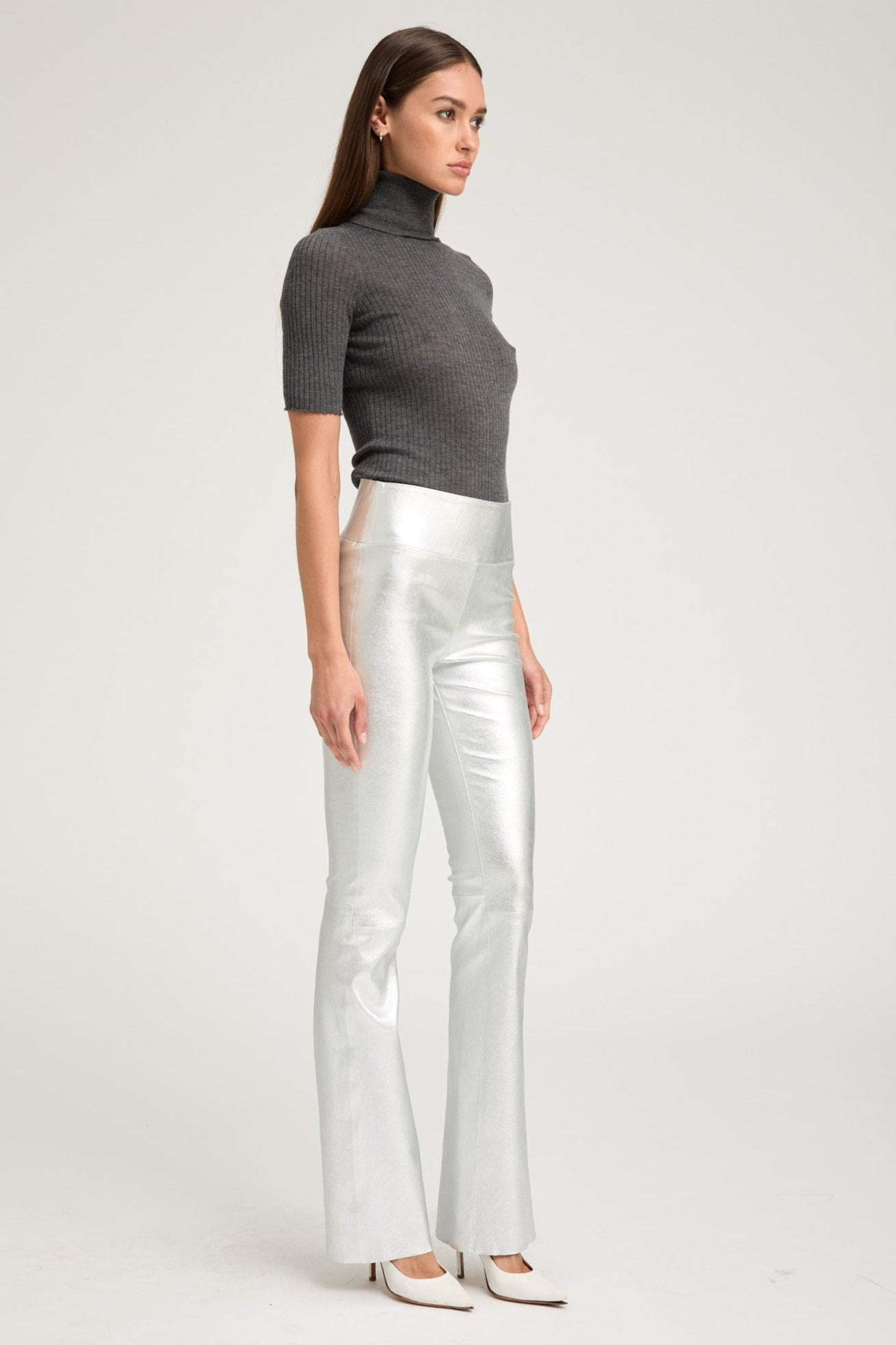 METALLIC SILVER LEATHER MICRO FLARE - 2