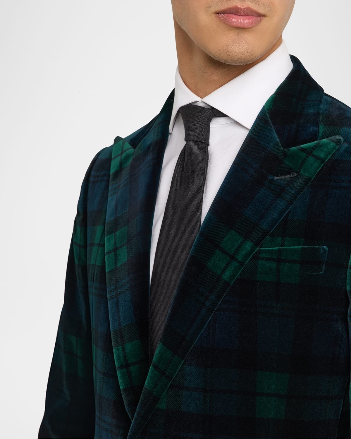 Men's Kent Hand-Tailored Plaid Velvet Sport Coat - 5