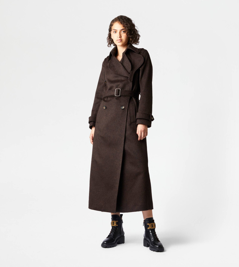 Tod's TRENCH COAT IN WOOL FELT - BROWN outlook