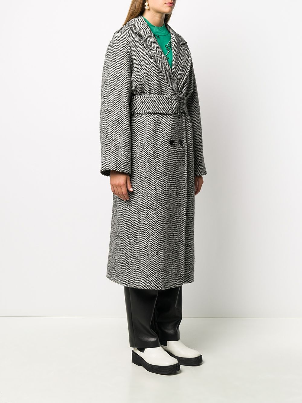 belted herringbone coat - 3