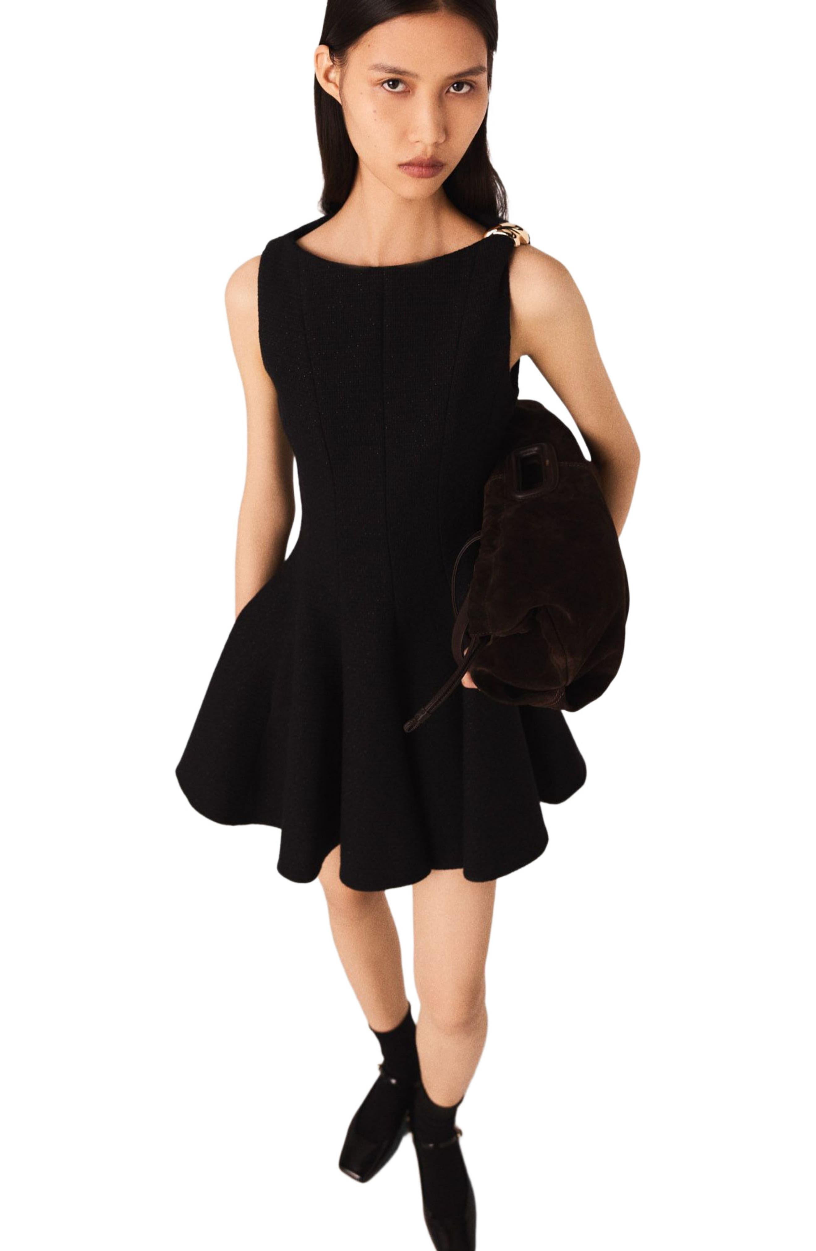 maje Short flared tweed dress in Black at Nordstrom - 5
