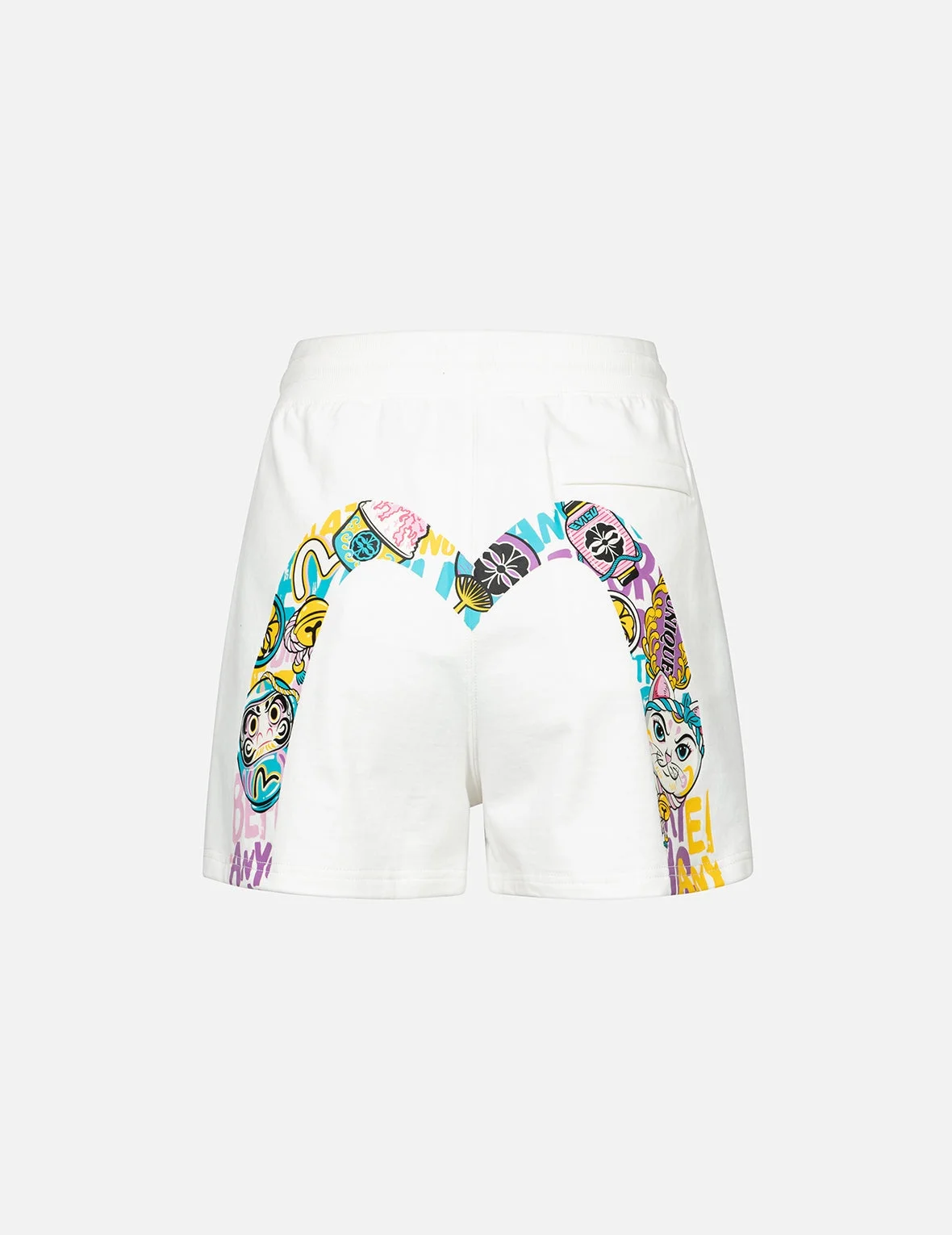 Color-blocking Daruma and Fortune Cat Daicock Print Loose Fit Sweat Shorts - 1