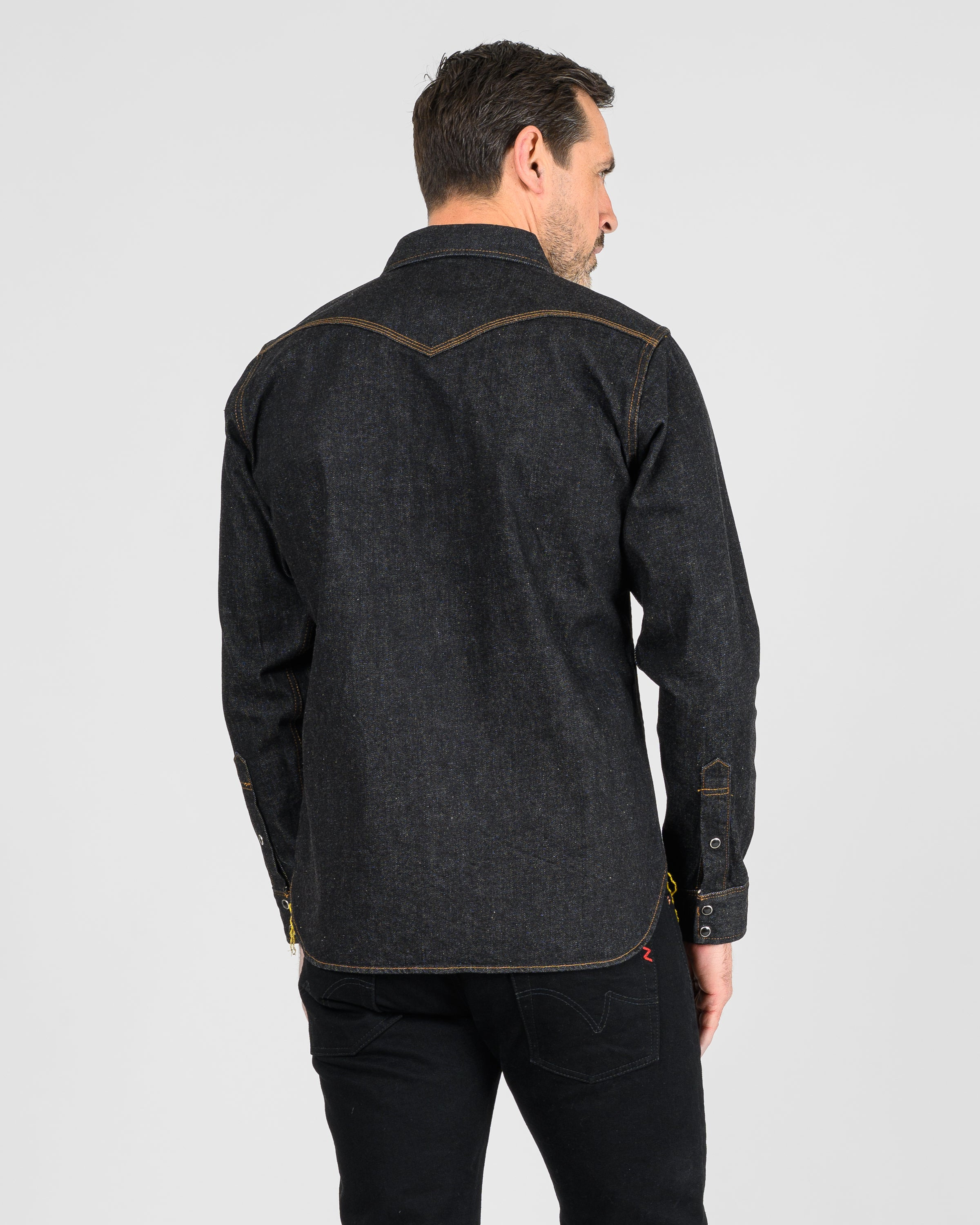 IHSH-33-BLK 12oz Selvedge Denim Western Shirt - Black - 10