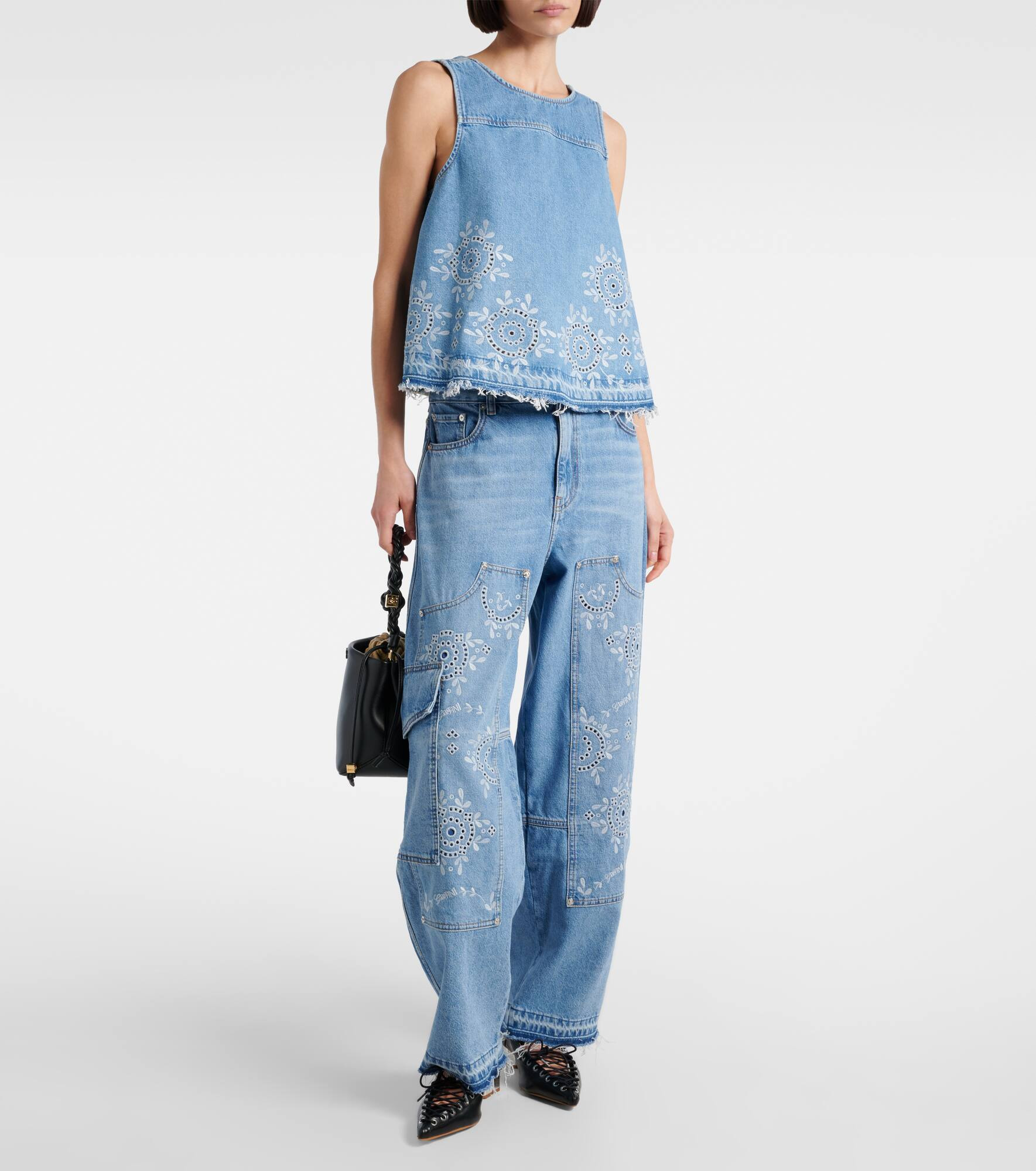 Broderie anglaise barrel-leg jeans - 2