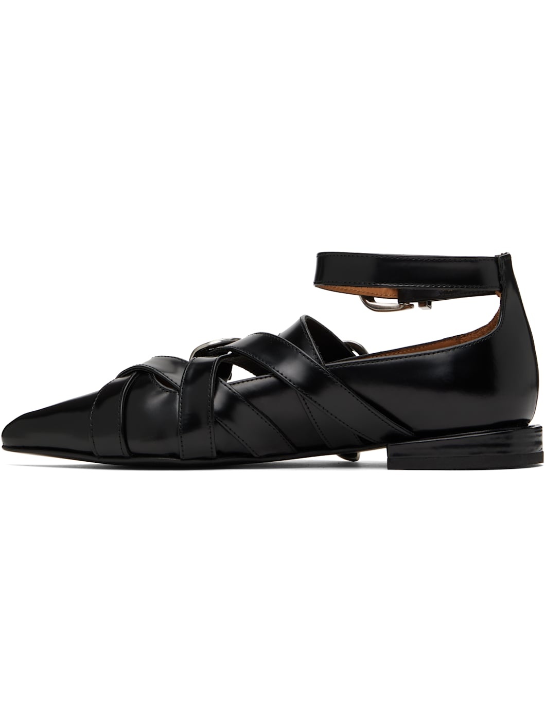 Black Cross Strap Polido Ballerina Flats - 3