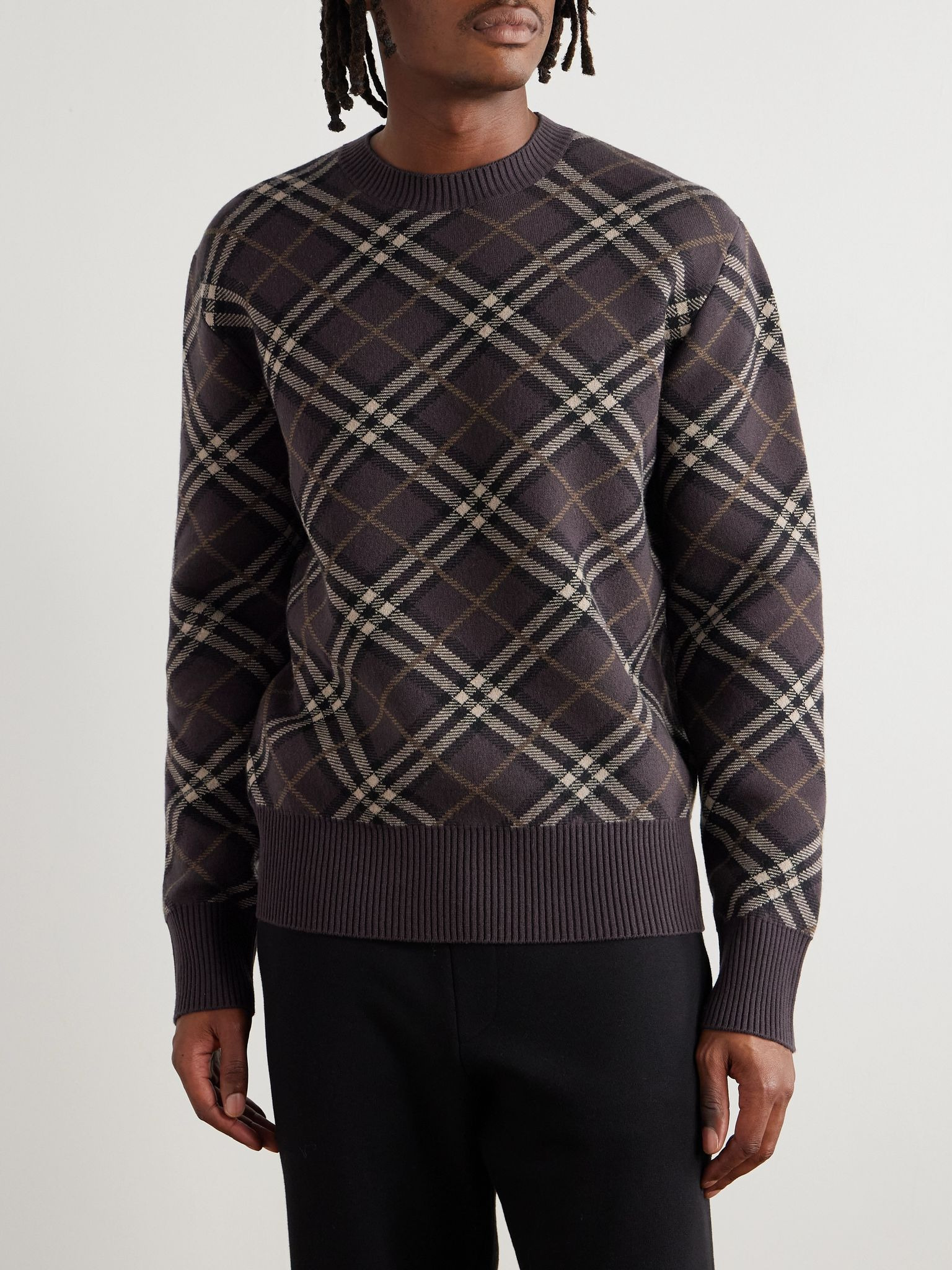 Gregory Checked Wool-Blend Sweater Brown - 3